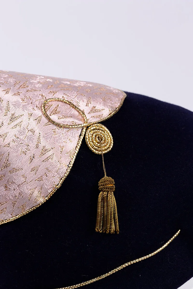 1960s Howard Hanlon Purple & Pink Pointed Fez Hat w/ Gold Tassels