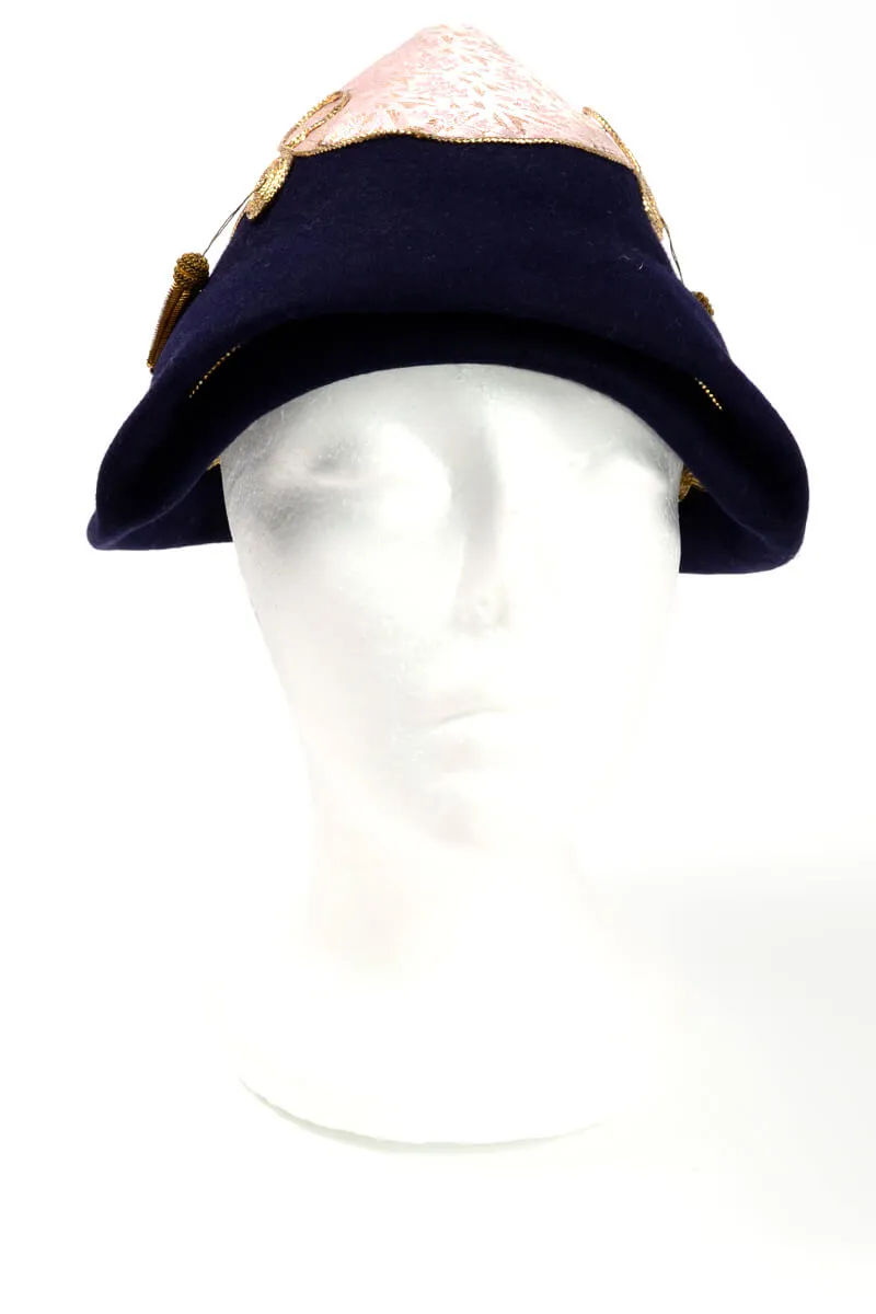 1960s Howard Hanlon Purple & Pink Pointed Fez Hat w/ Gold Tassels