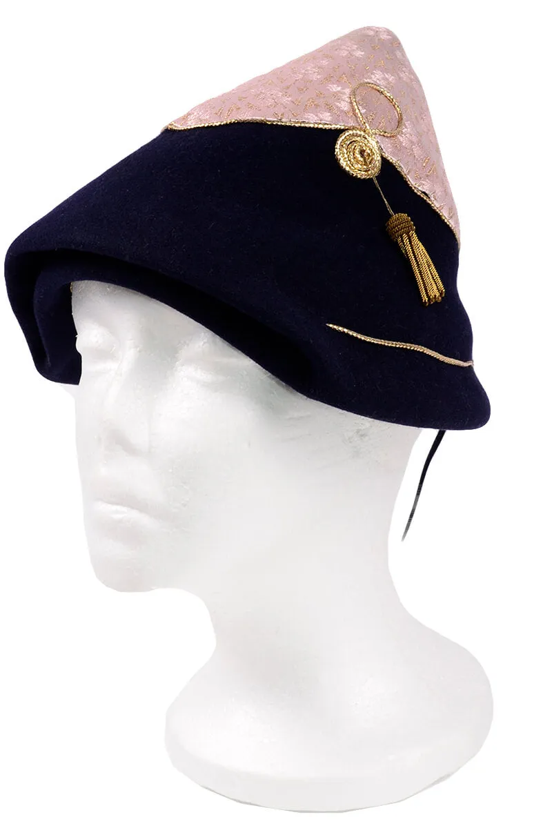 1960s Howard Hanlon Purple & Pink Pointed Fez Hat w/ Gold Tassels