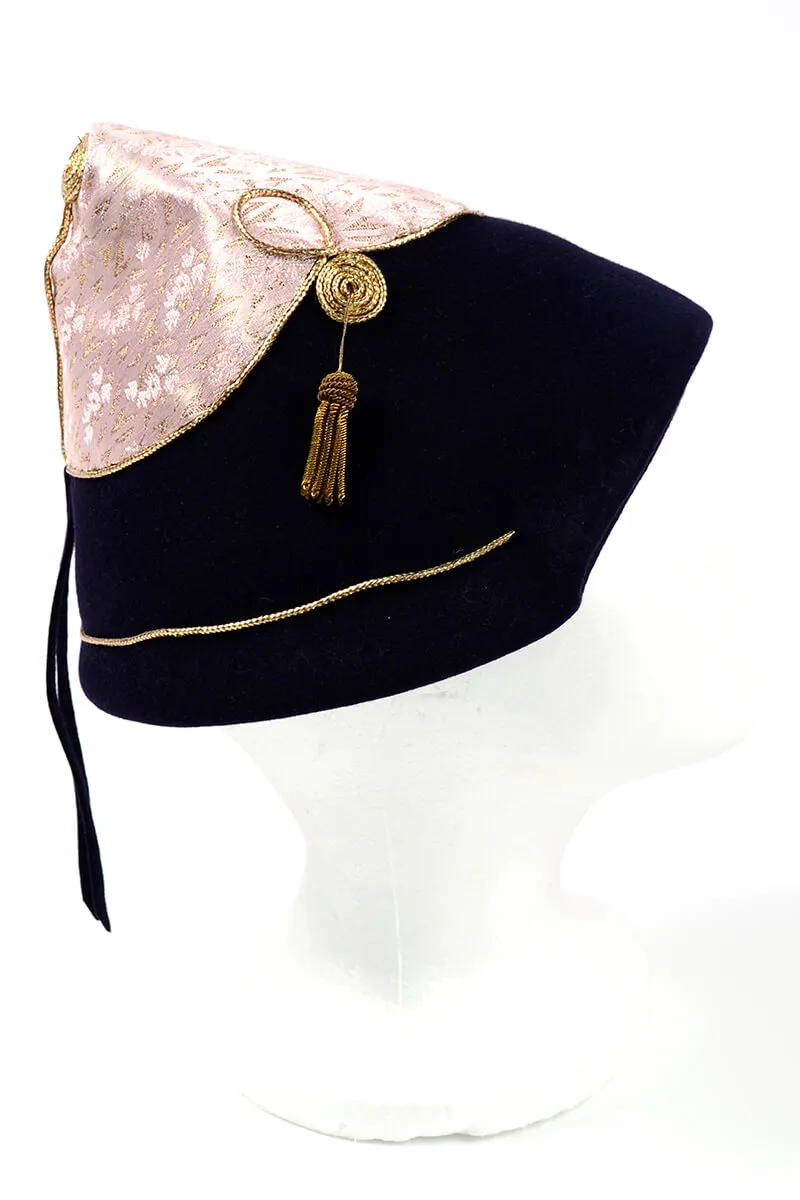 1960s Howard Hanlon Purple & Pink Pointed Fez Hat w/ Gold Tassels
