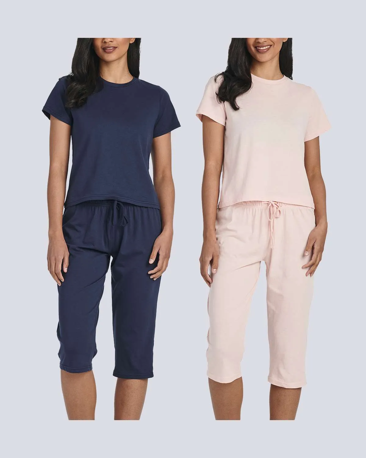 2 Pack: Women's Cotton Pajamas with Capri Pants (Available In Plus Size)