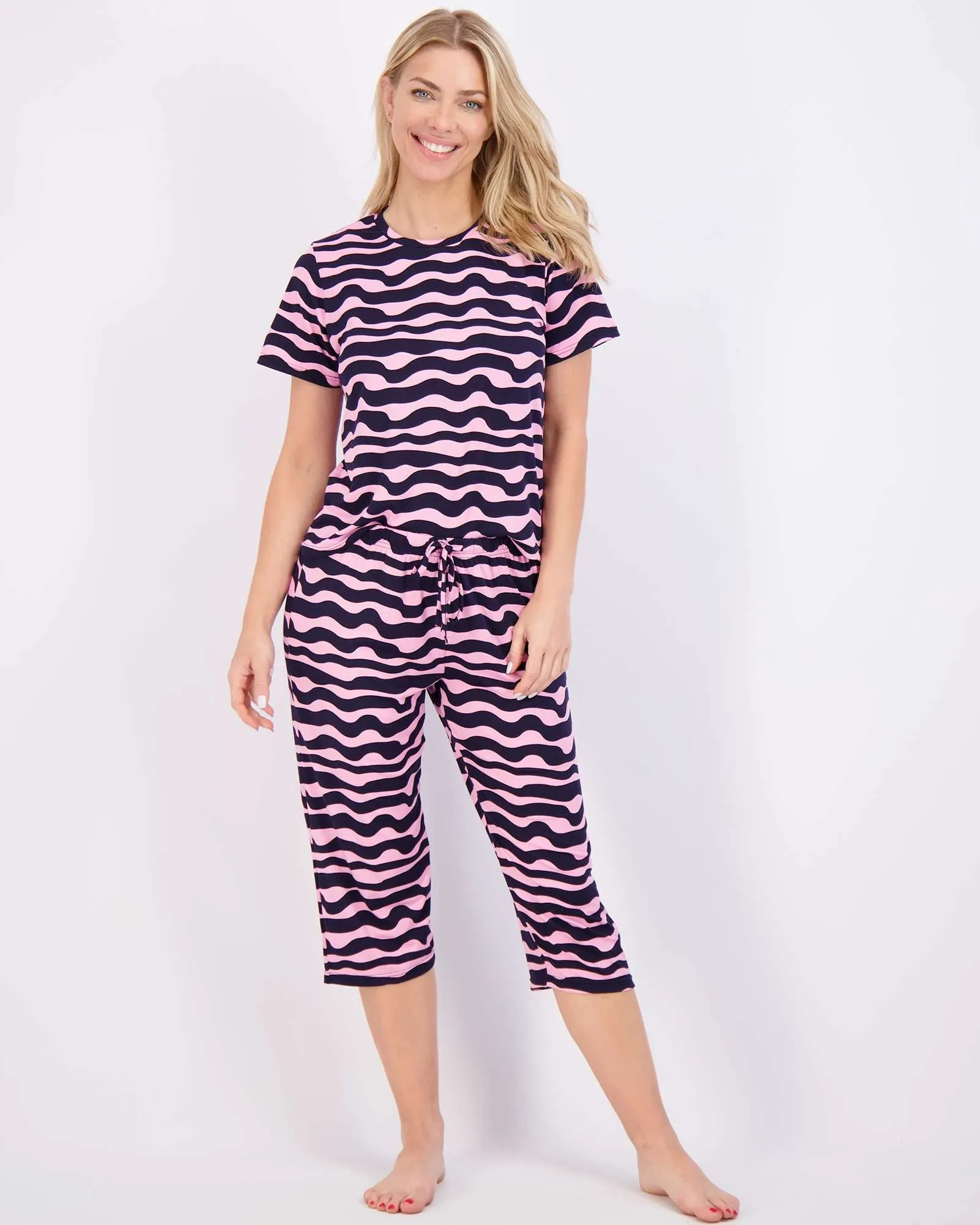 2 Pack: Women's Short-Sleeve PJ Top with Capri Pants