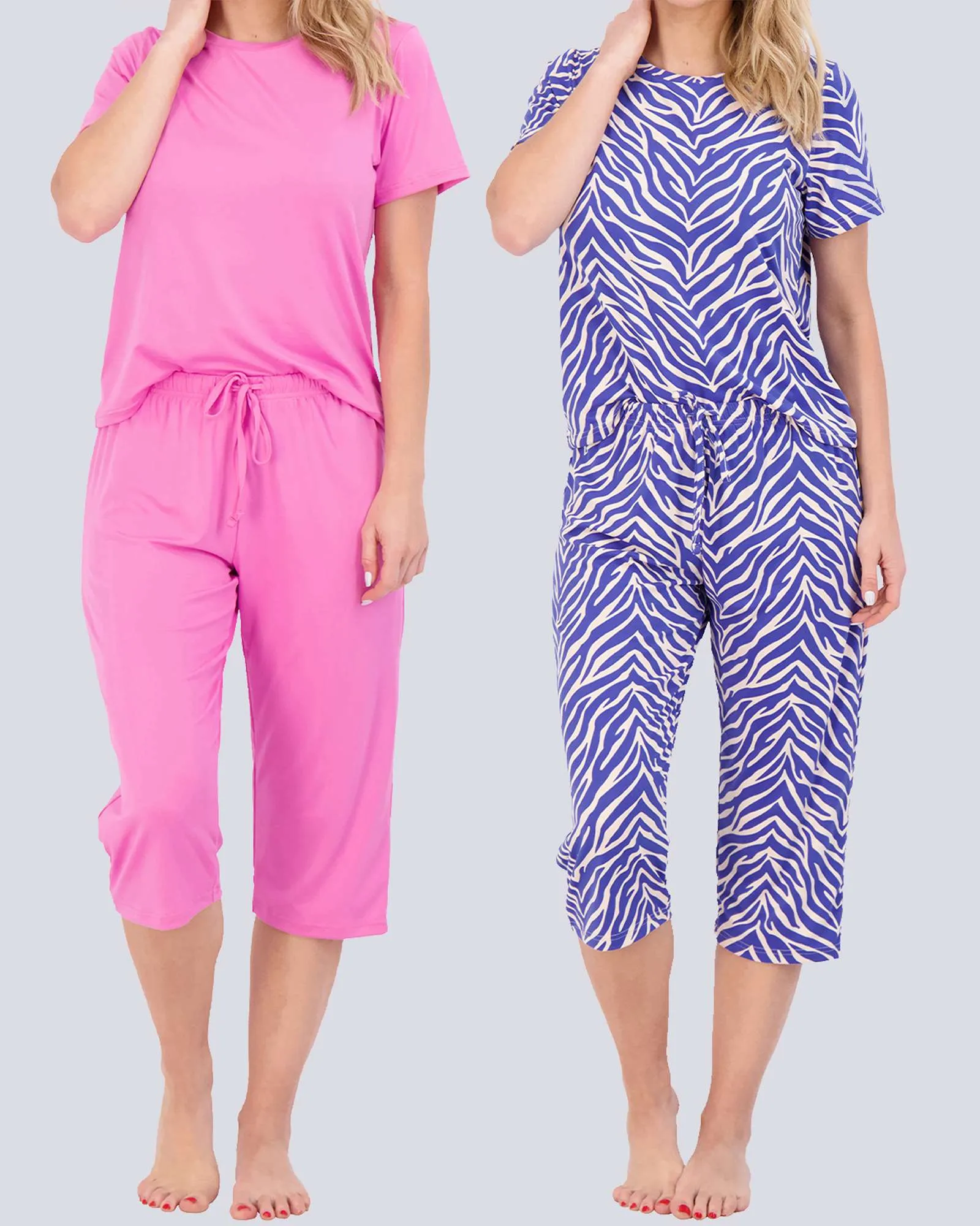 2 Pack: Women's Short-Sleeve PJ Top with Capri Pants