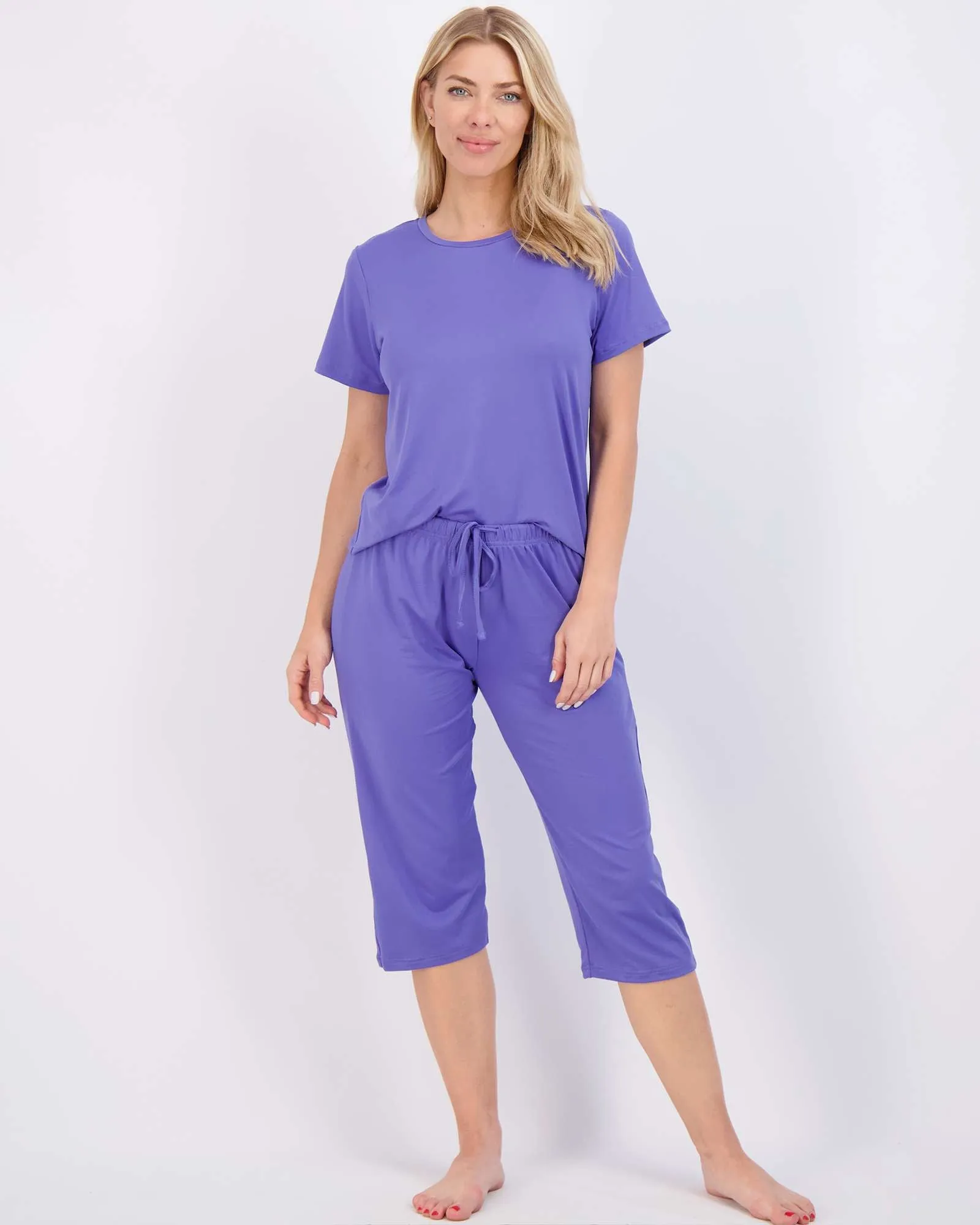 2 Pack: Women's Short-Sleeve PJ Top with Capri Pants