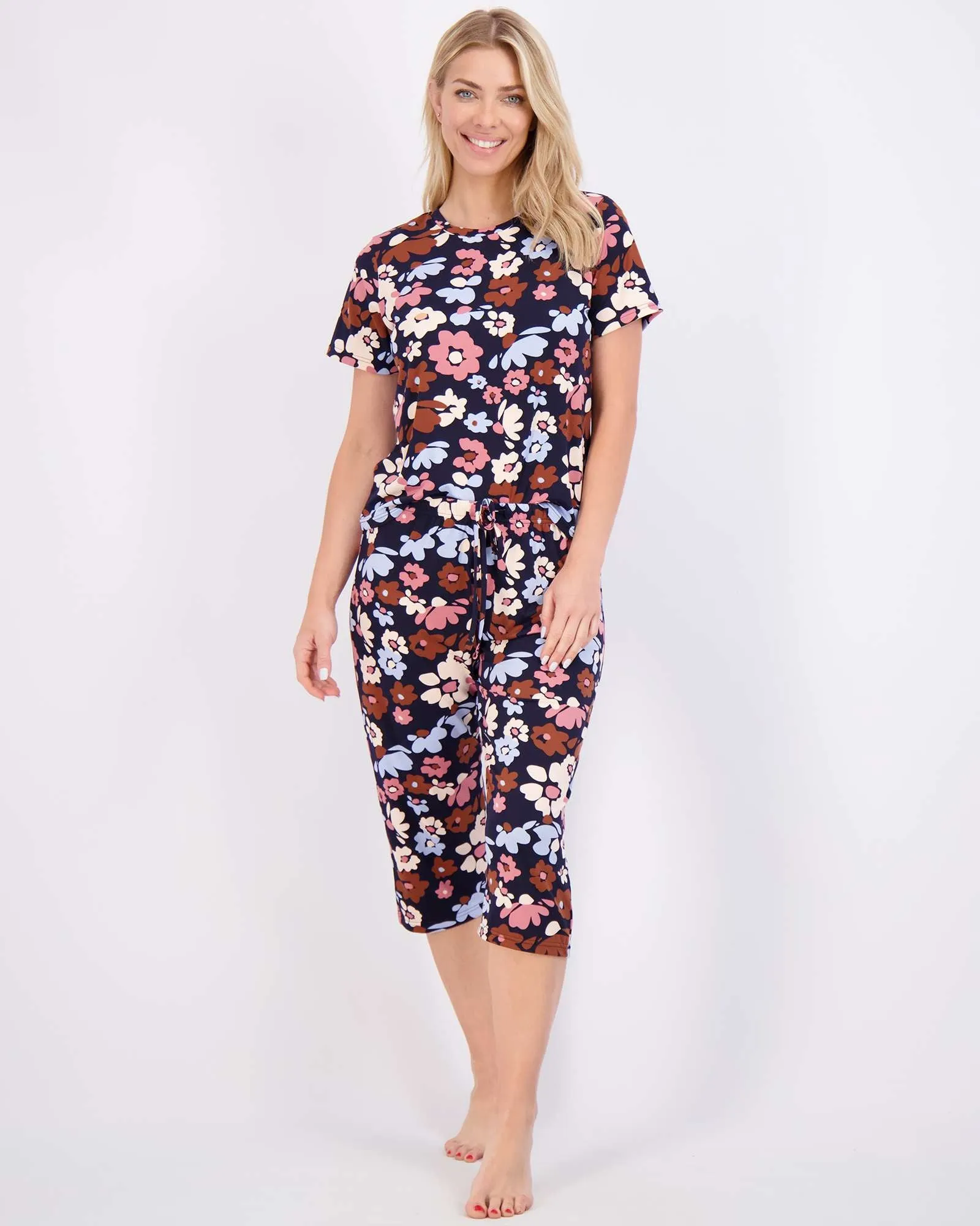 2 Pack: Women's Short-Sleeve PJ Top with Capri Pants