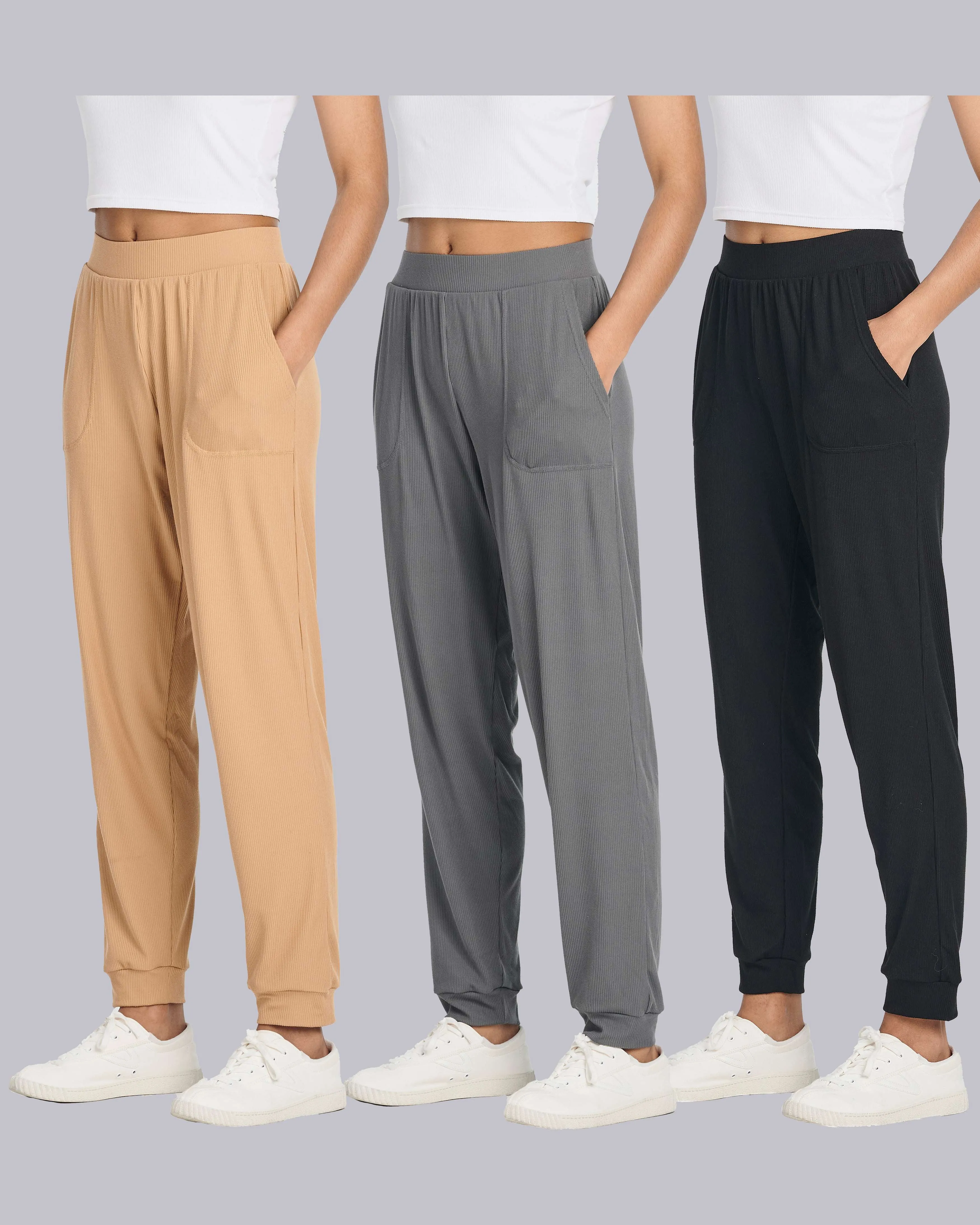3 Pack: Women's Ribbed Lounge Jogger Sweatpants