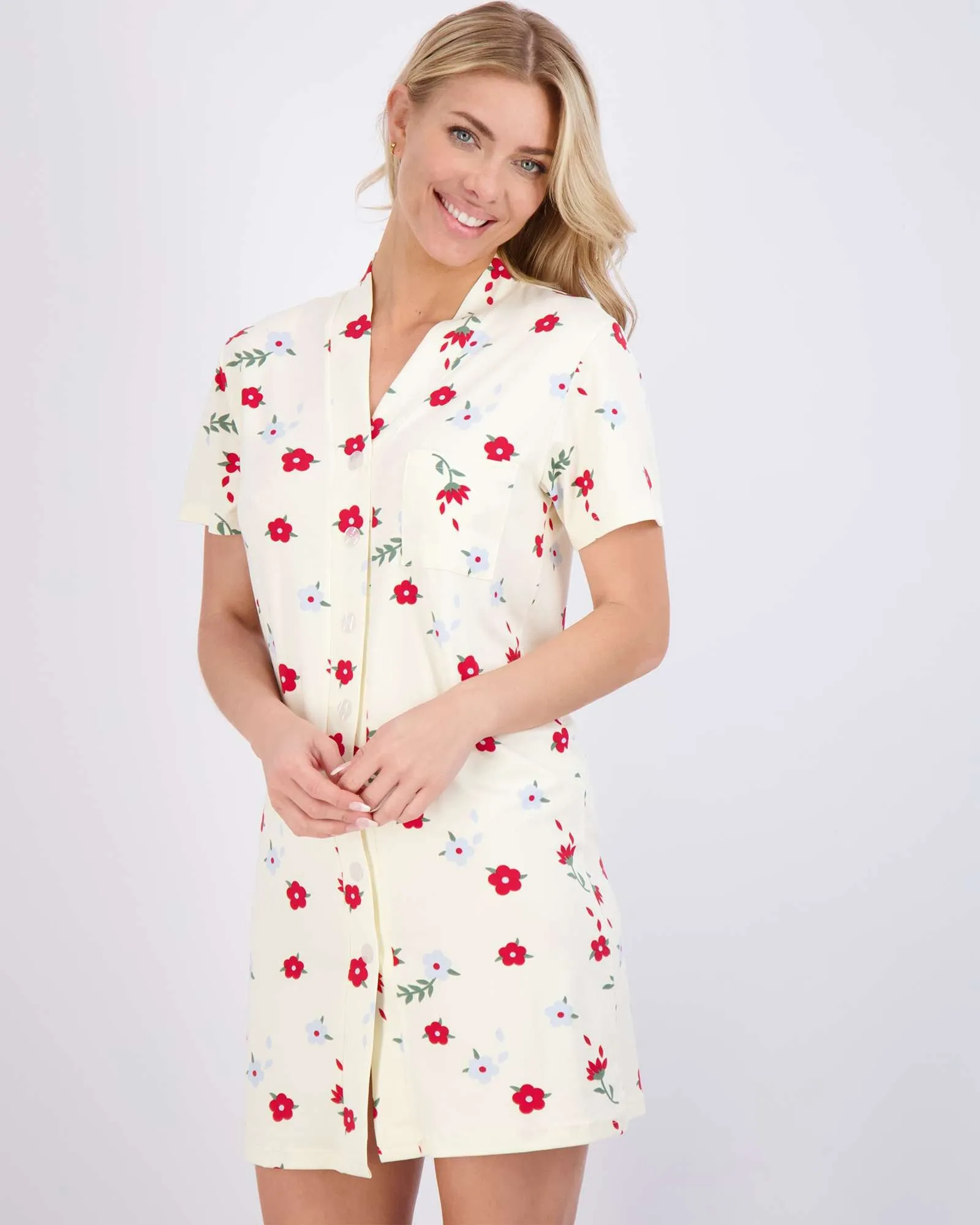 3 Pack: Women's Short Sleeve Button-Down Nightshirt