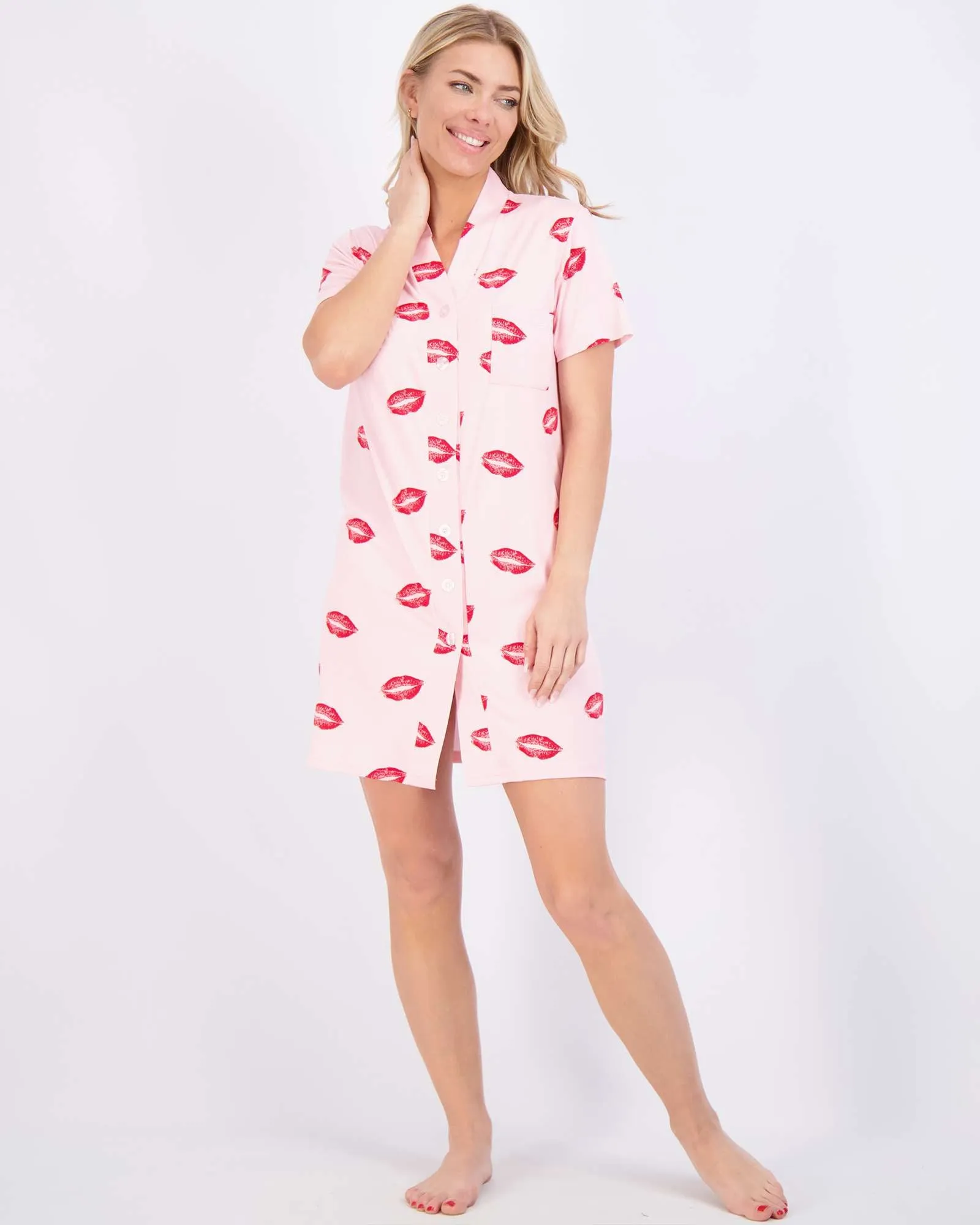 3 Pack: Women's Short Sleeve Button-Down Nightshirt