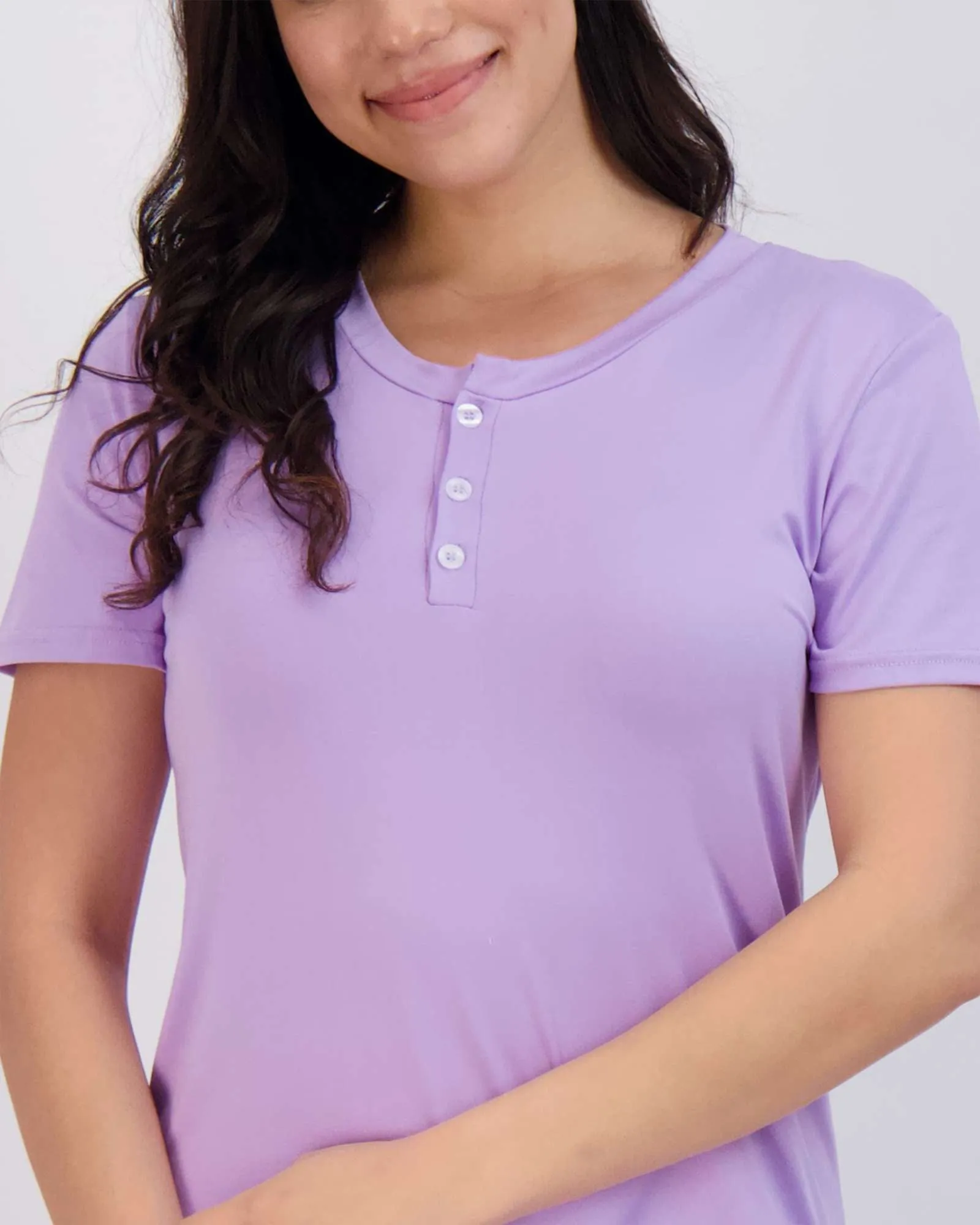 3 Pack: Womens Short Sleeve Henley Nightshirt Nightgown Sleep Dress