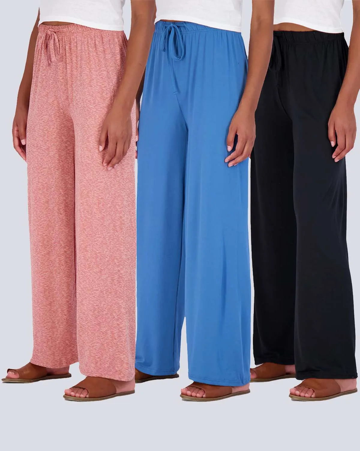 3 Pack: Womens Wide Leg Palazzo Lounge Pajama Pants