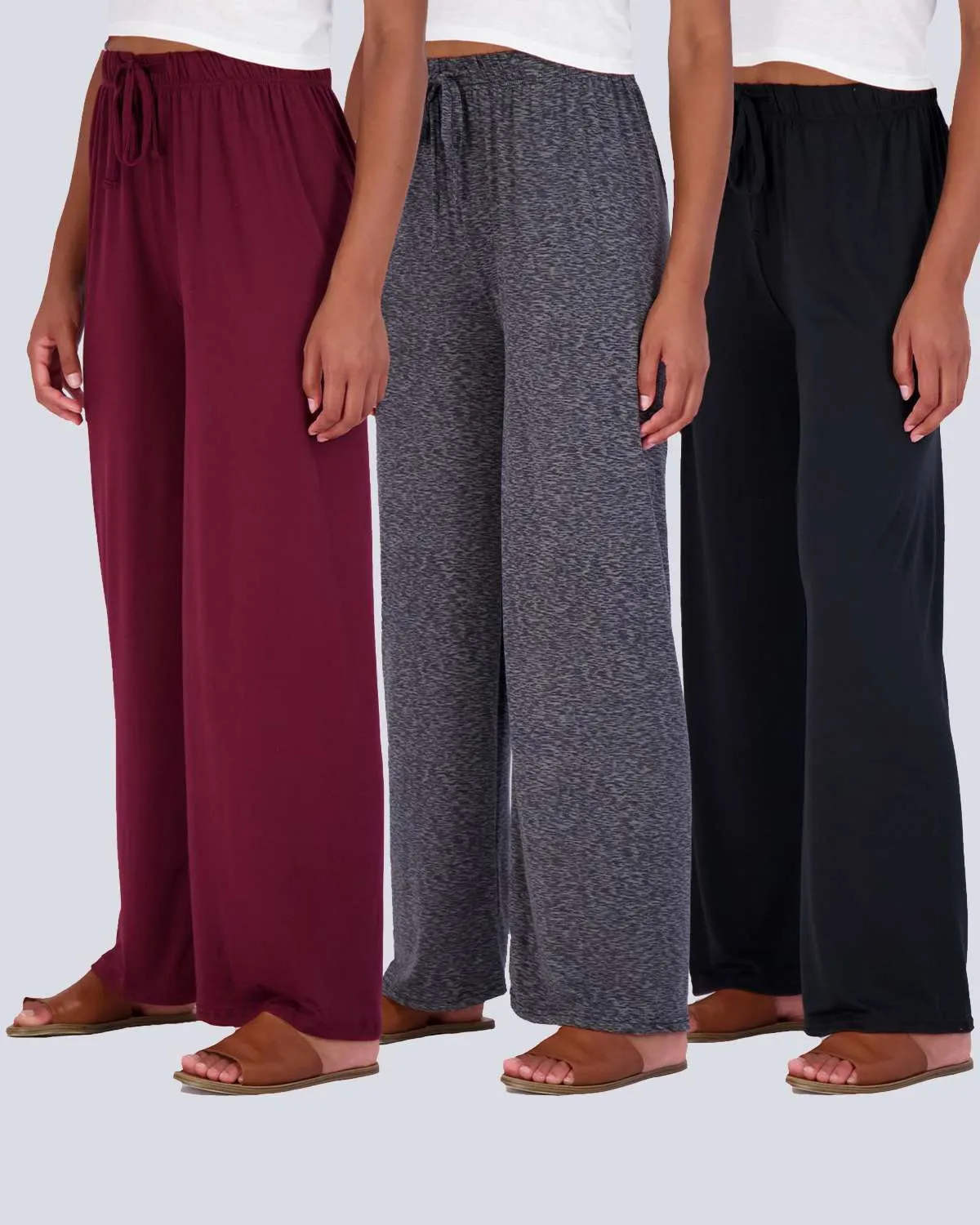 3 Pack: Womens Wide Leg Palazzo Lounge Pajama Pants