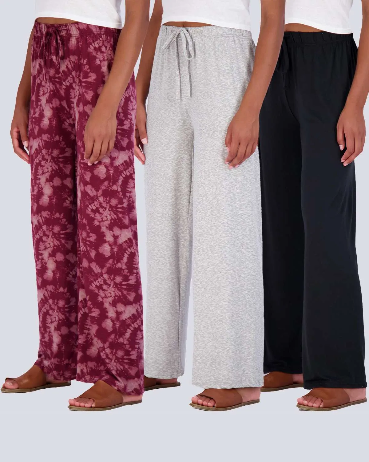 3 Pack: Womens Wide Leg Palazzo Lounge Pajama Pants