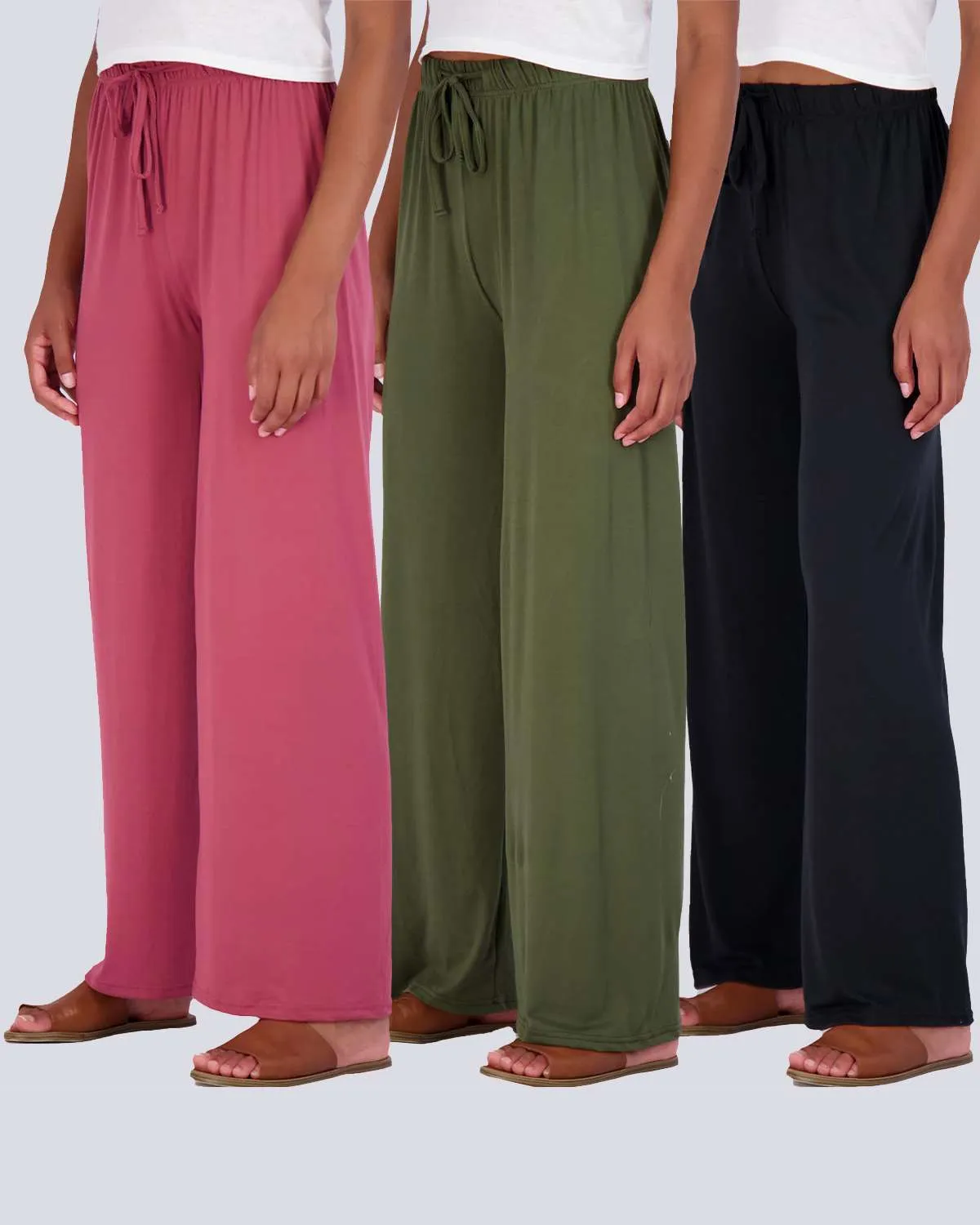 3 Pack: Womens Wide Leg Palazzo Lounge Pajama Pants