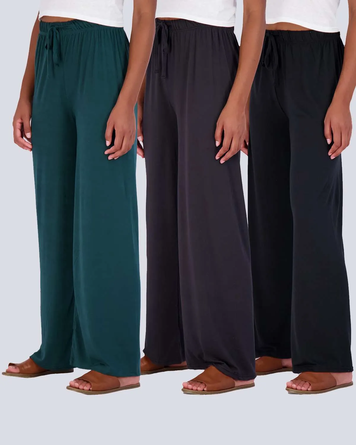3 Pack: Womens Wide Leg Palazzo Lounge Pajama Pants