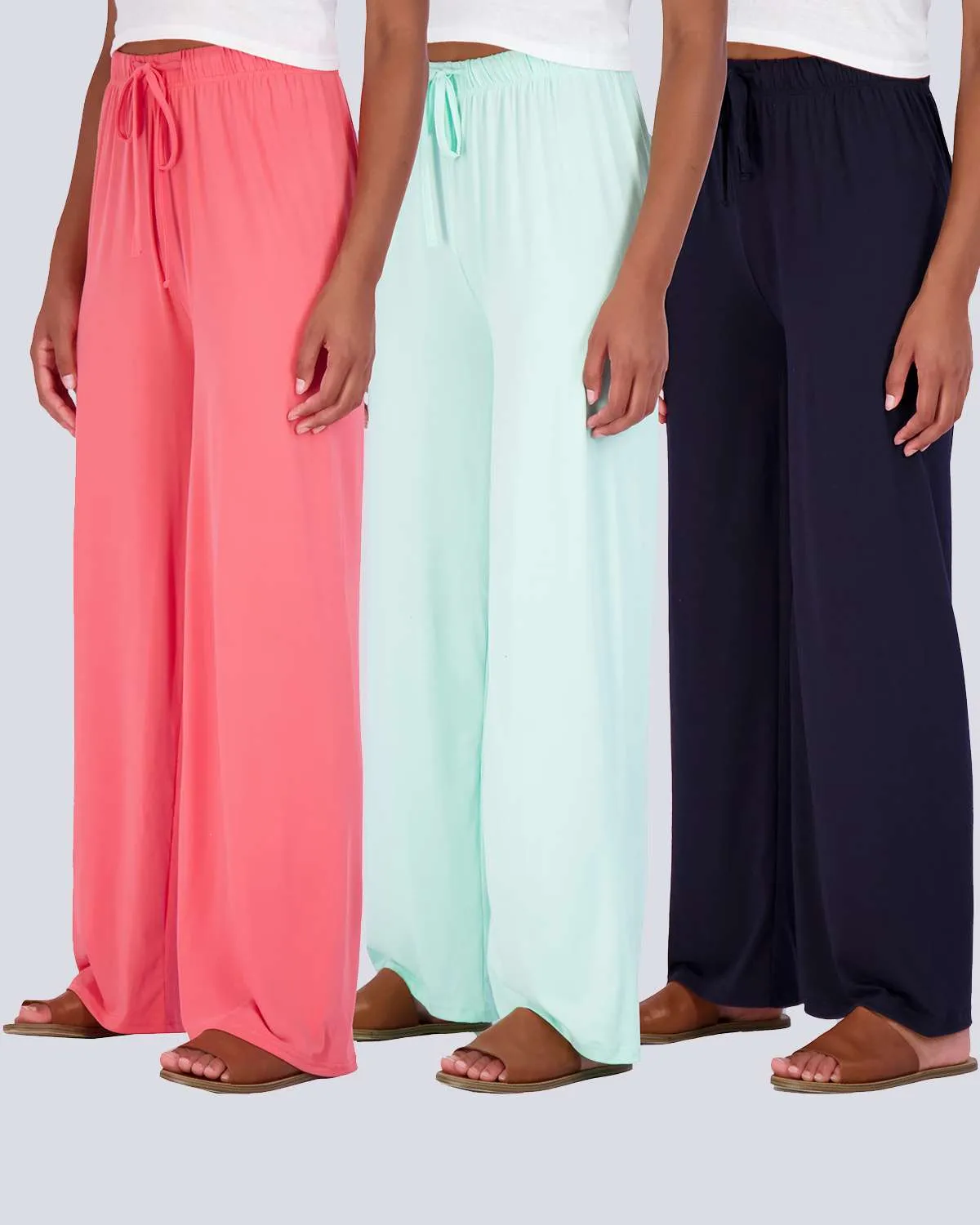 3 Pack: Womens Wide Leg Palazzo Lounge Pajama Pants