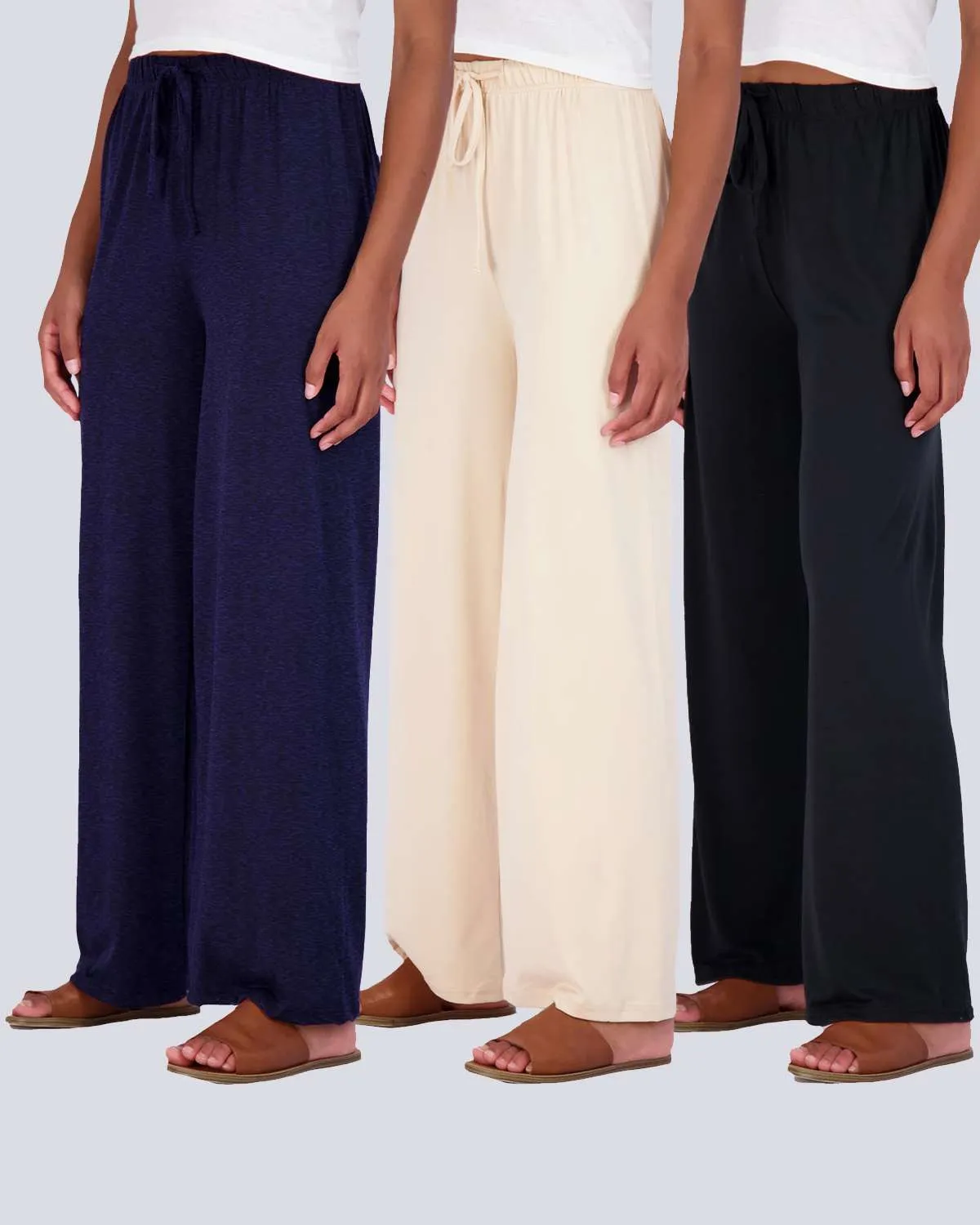 3 Pack: Womens Wide Leg Palazzo Lounge Pajama Pants