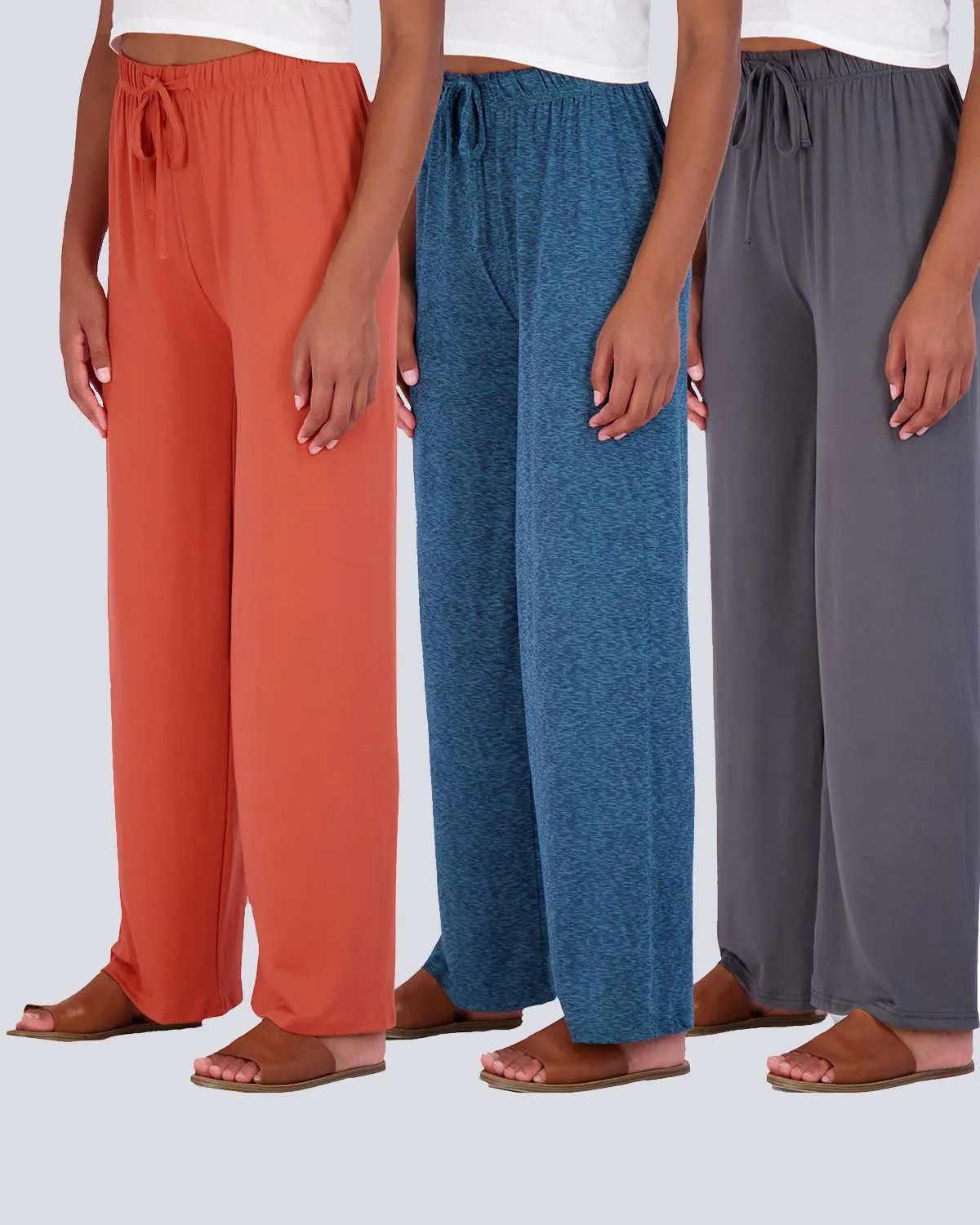 3 Pack: Womens Wide Leg Palazzo Lounge Pajama Pants