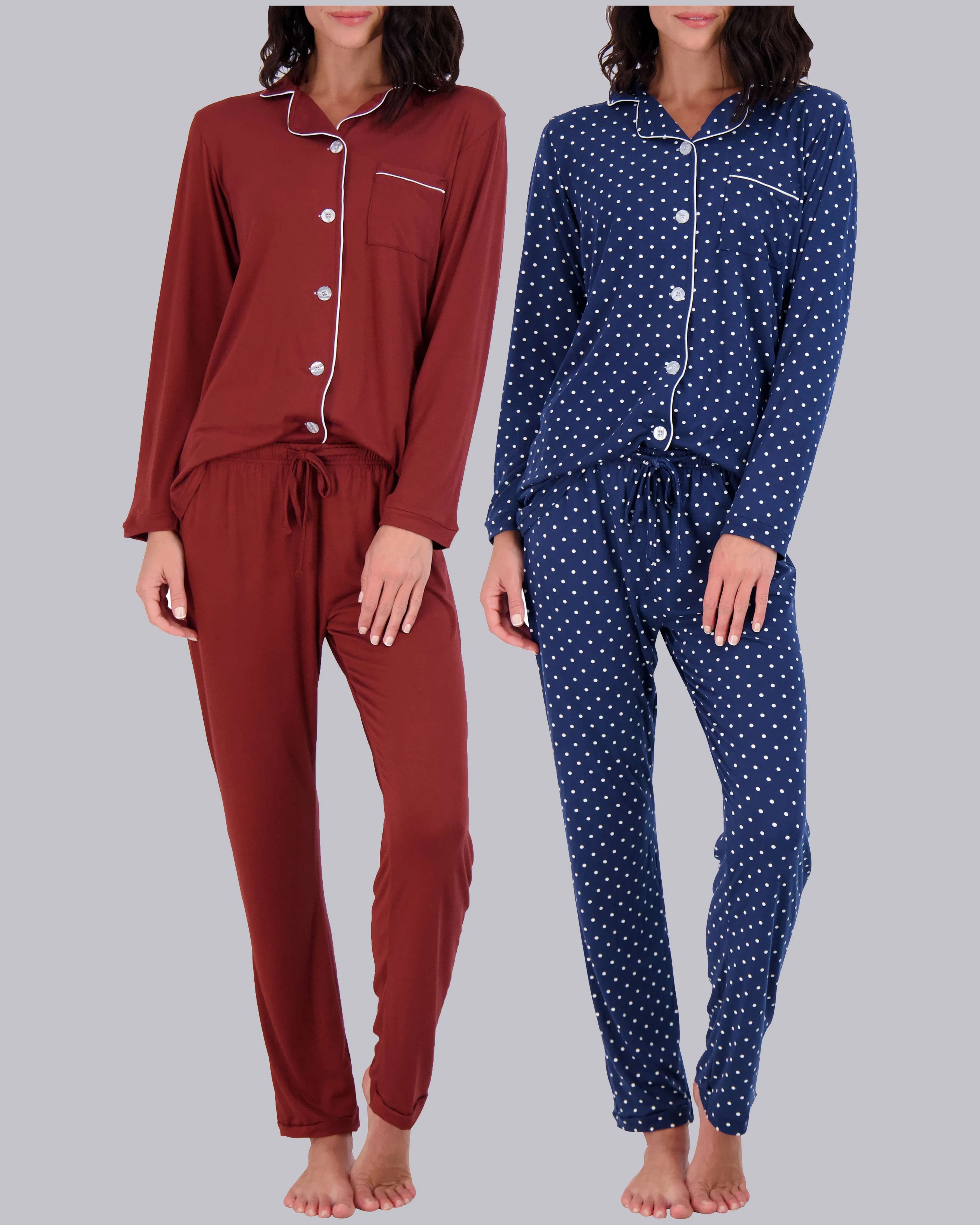 4 Piece: Women’s Long Sleeve Button Down Pajama Set