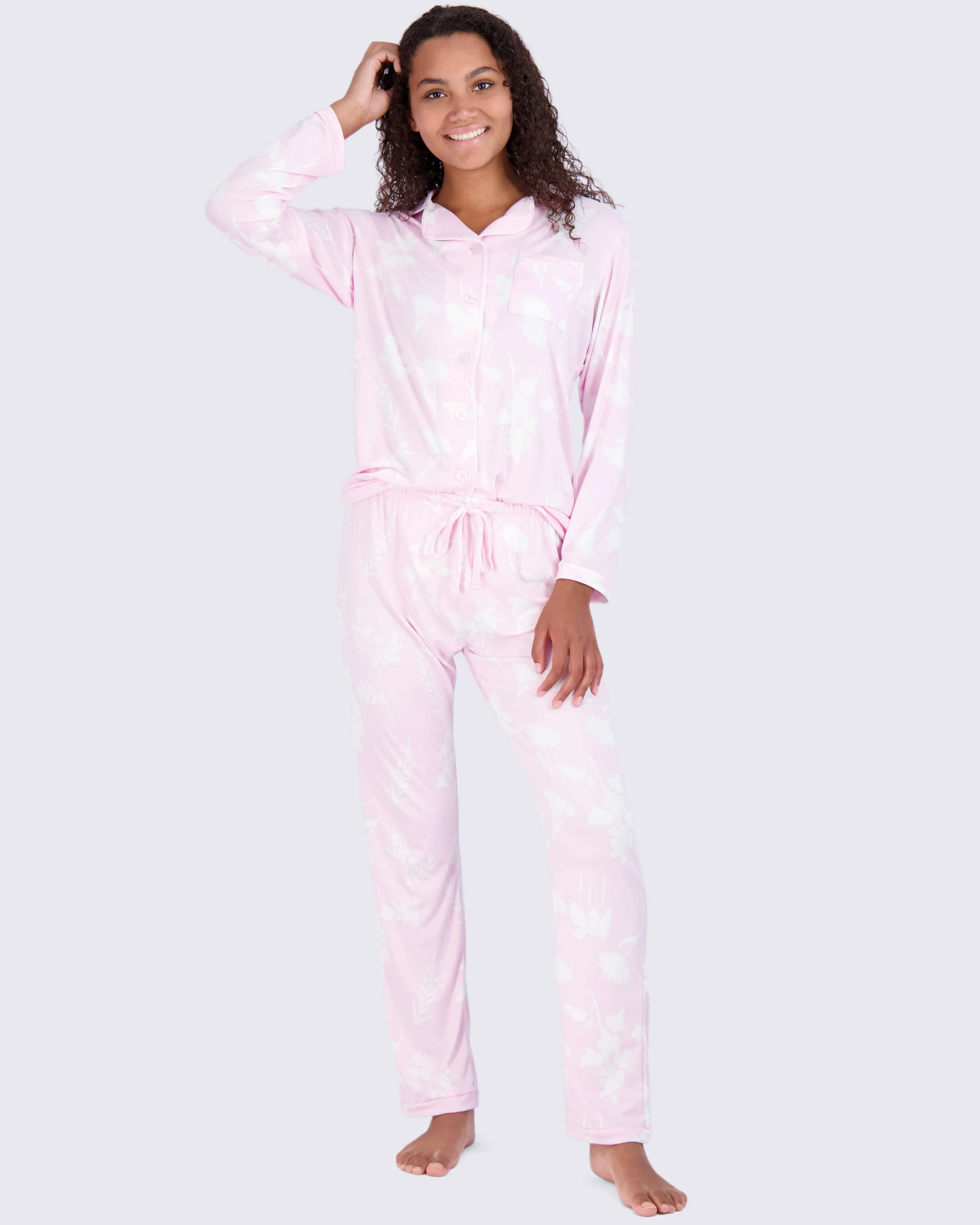 4 Piece: Women’s Long Sleeve Button Down Pajama Set