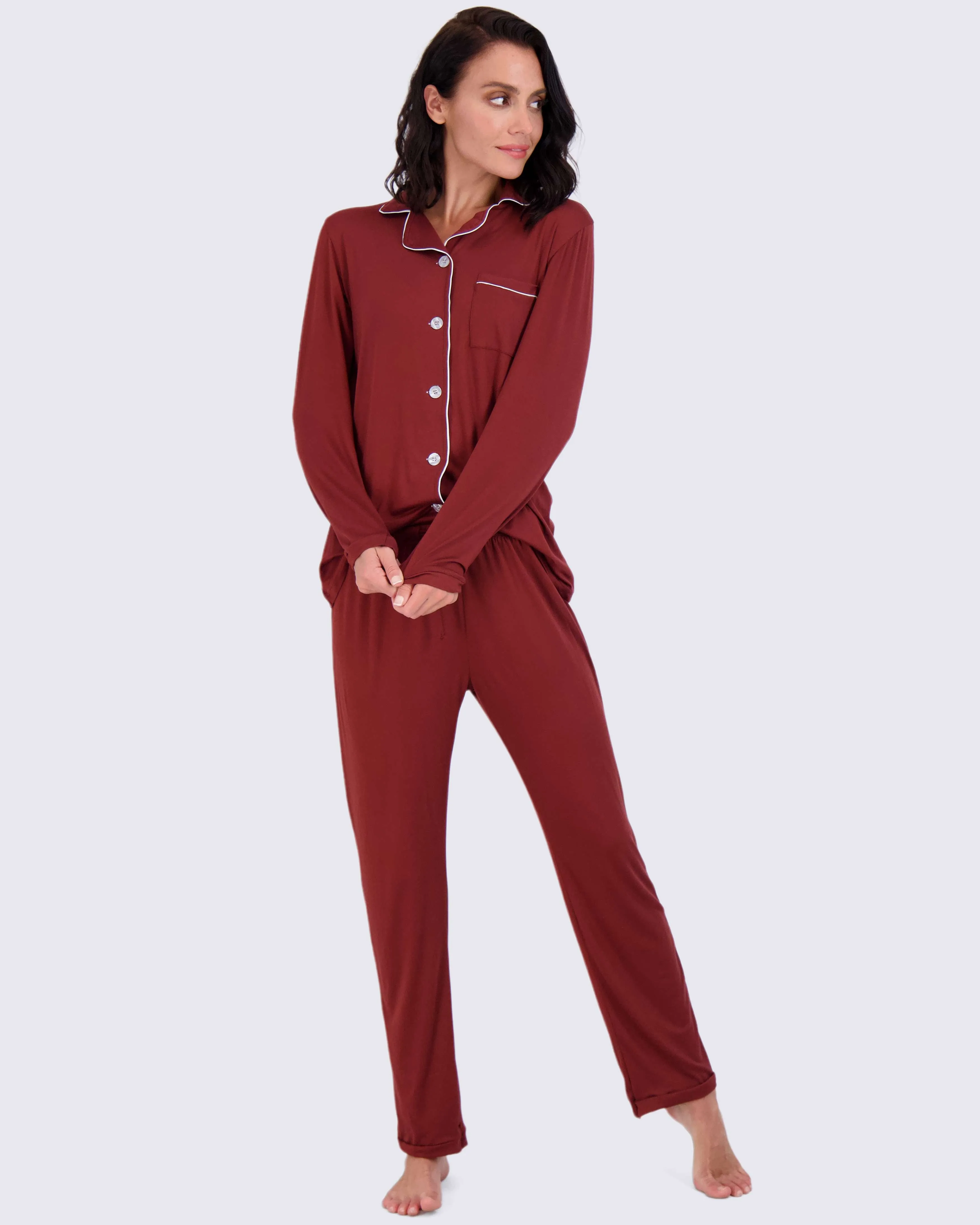 4 Piece: Women’s Long Sleeve Button Down Pajama Set