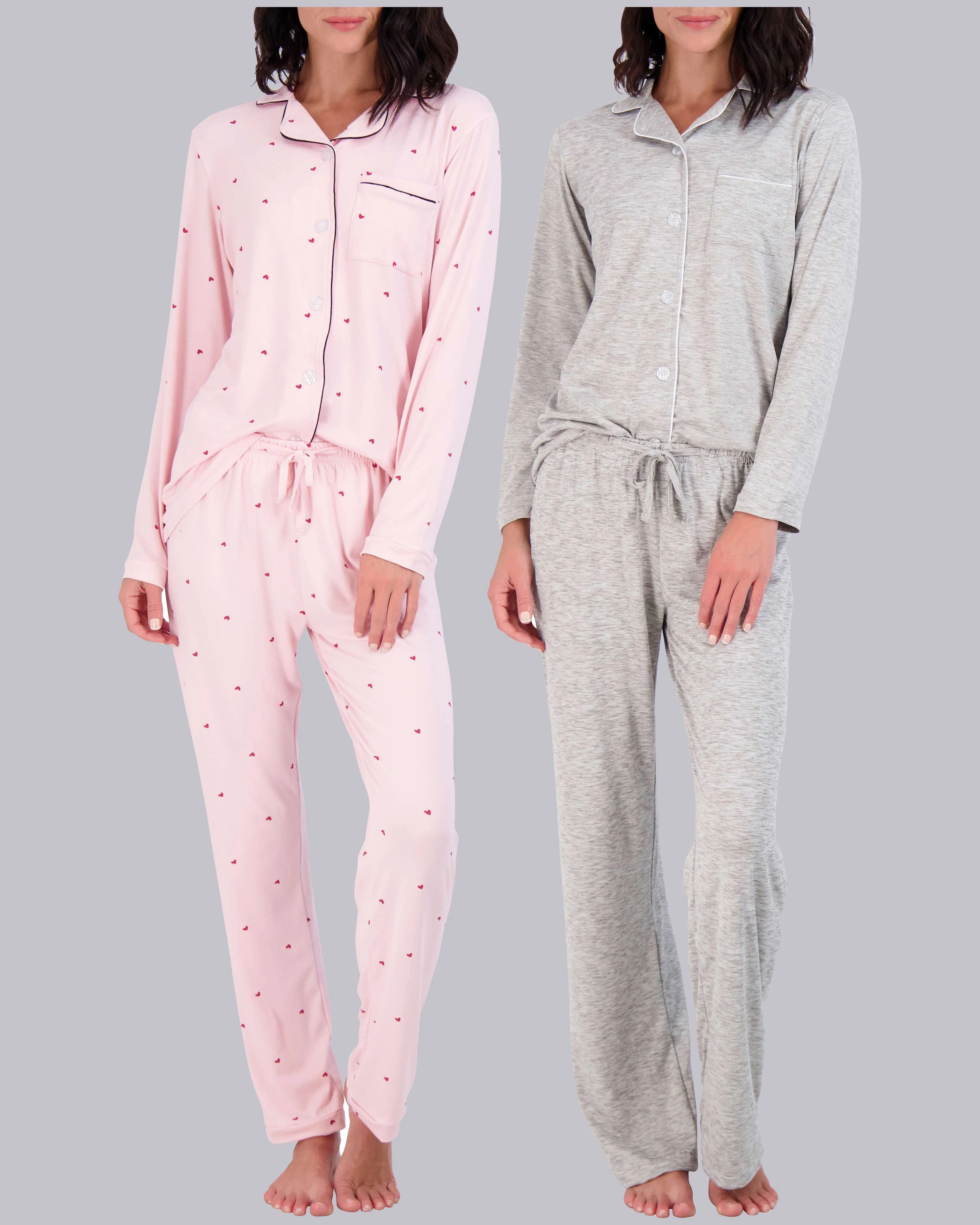 4 Piece: Women’s Long Sleeve Button Down Pajama Set