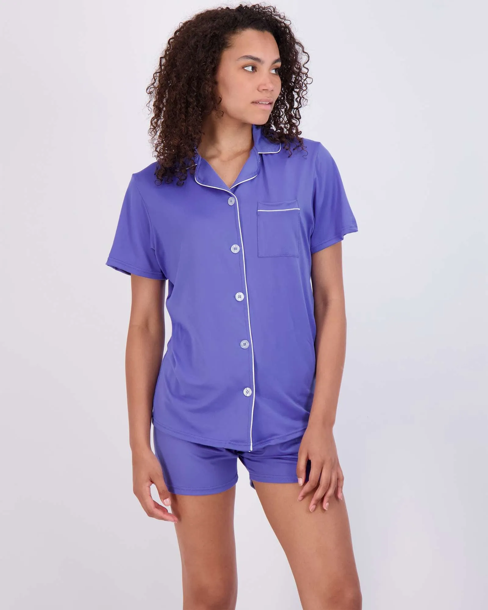 4 Piece: Womens Short Sleeve Button Down Pajama Set