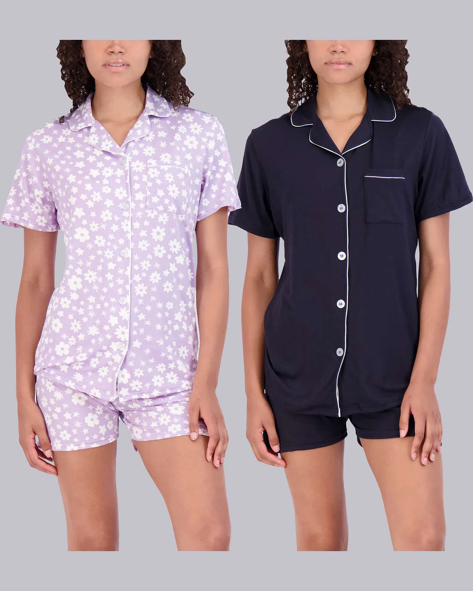 4 Piece: Womens Short Sleeve Button Down Pajama Set