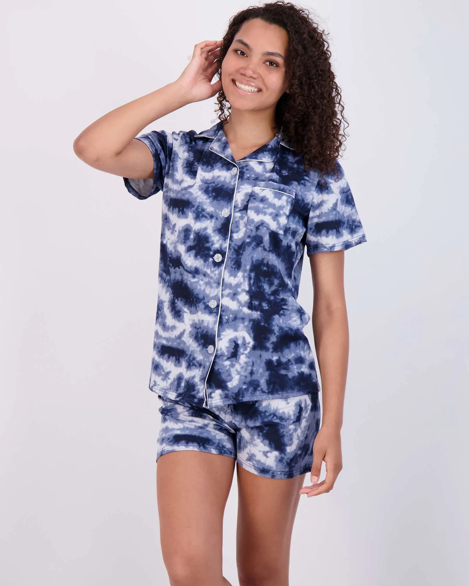 4 Piece: Womens Short Sleeve Button Down Pajama Set