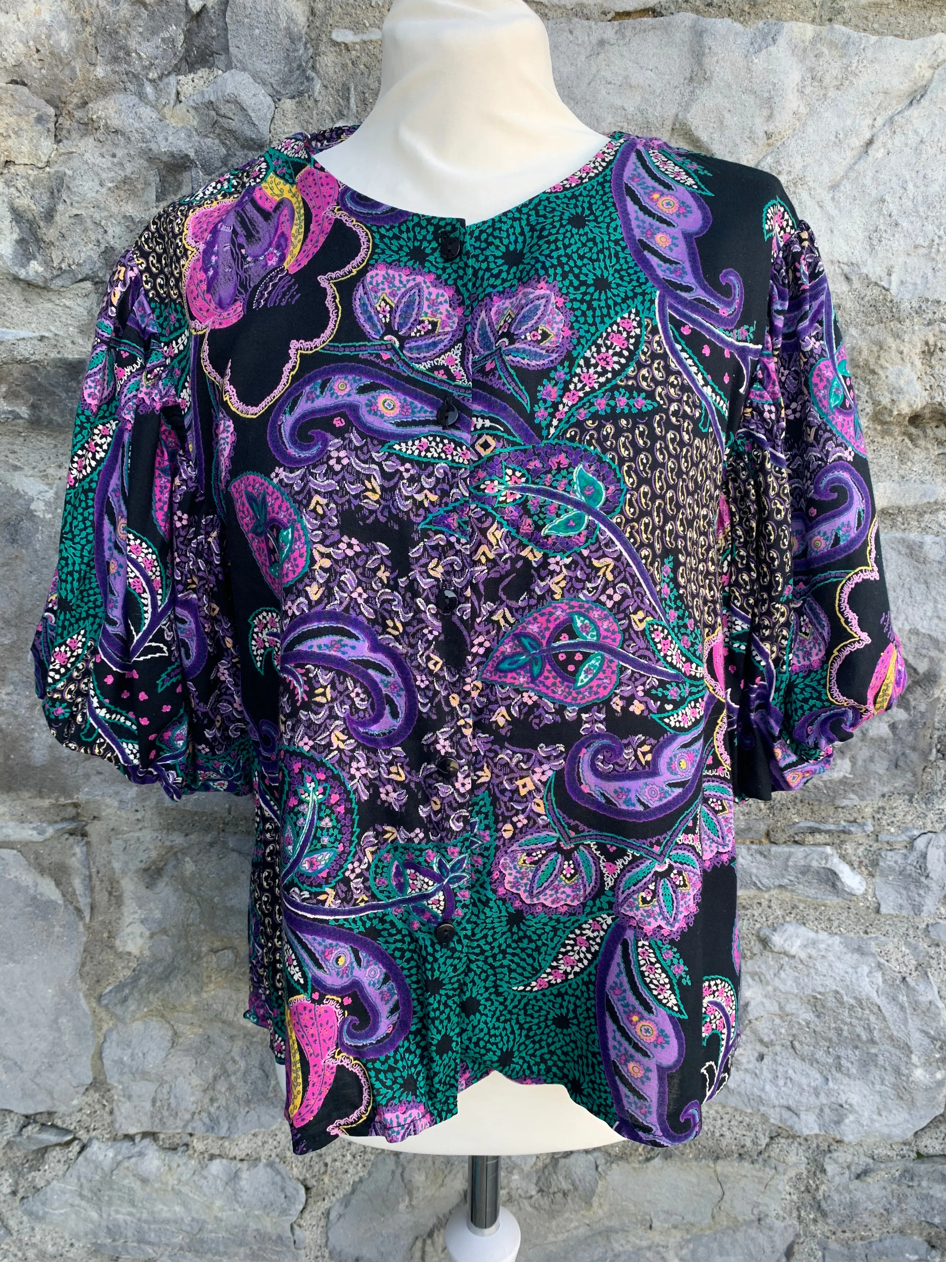 80s abstract purple blouse   uk 14