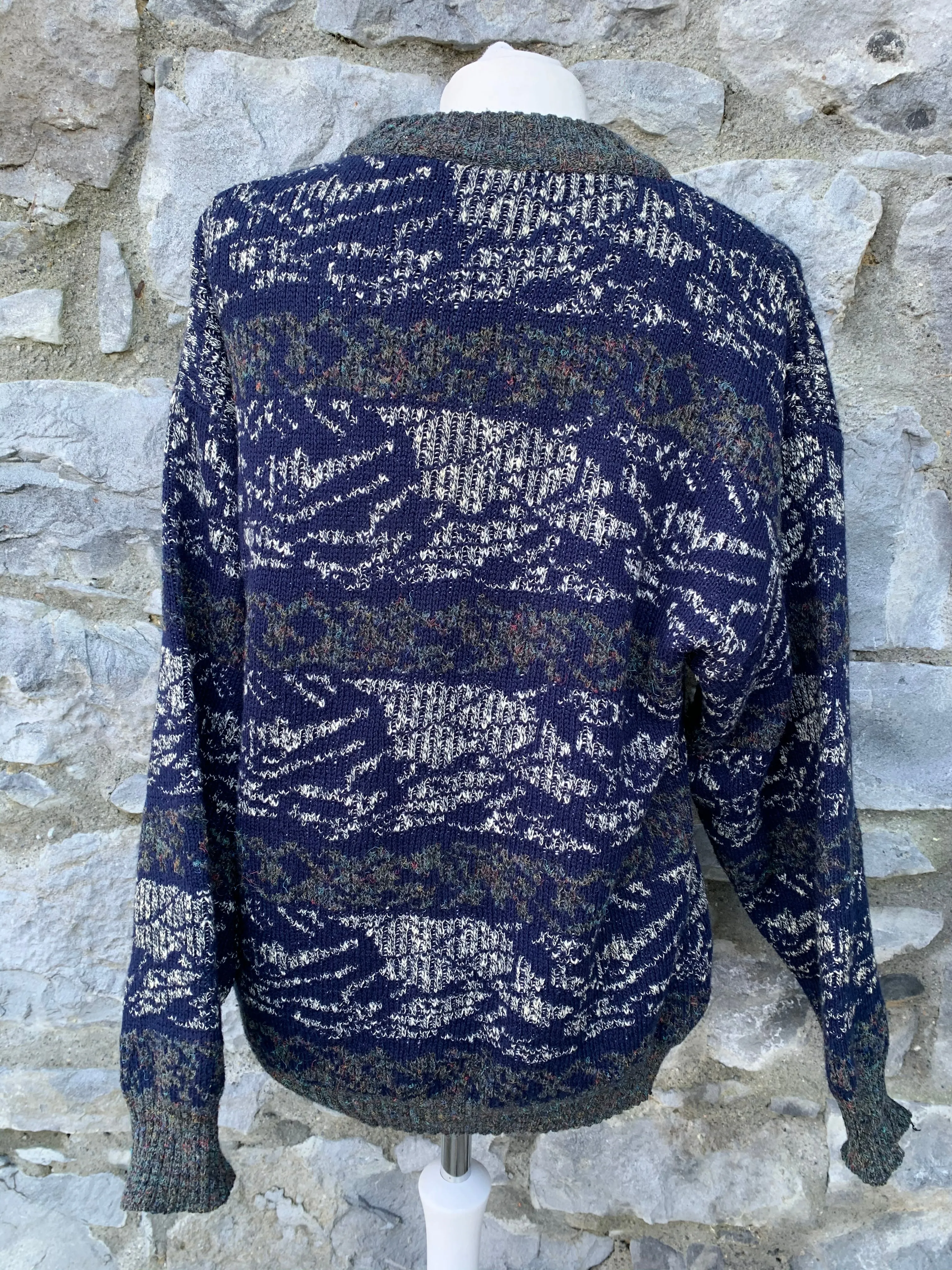 80s blue&grey stripy jumper   Medium