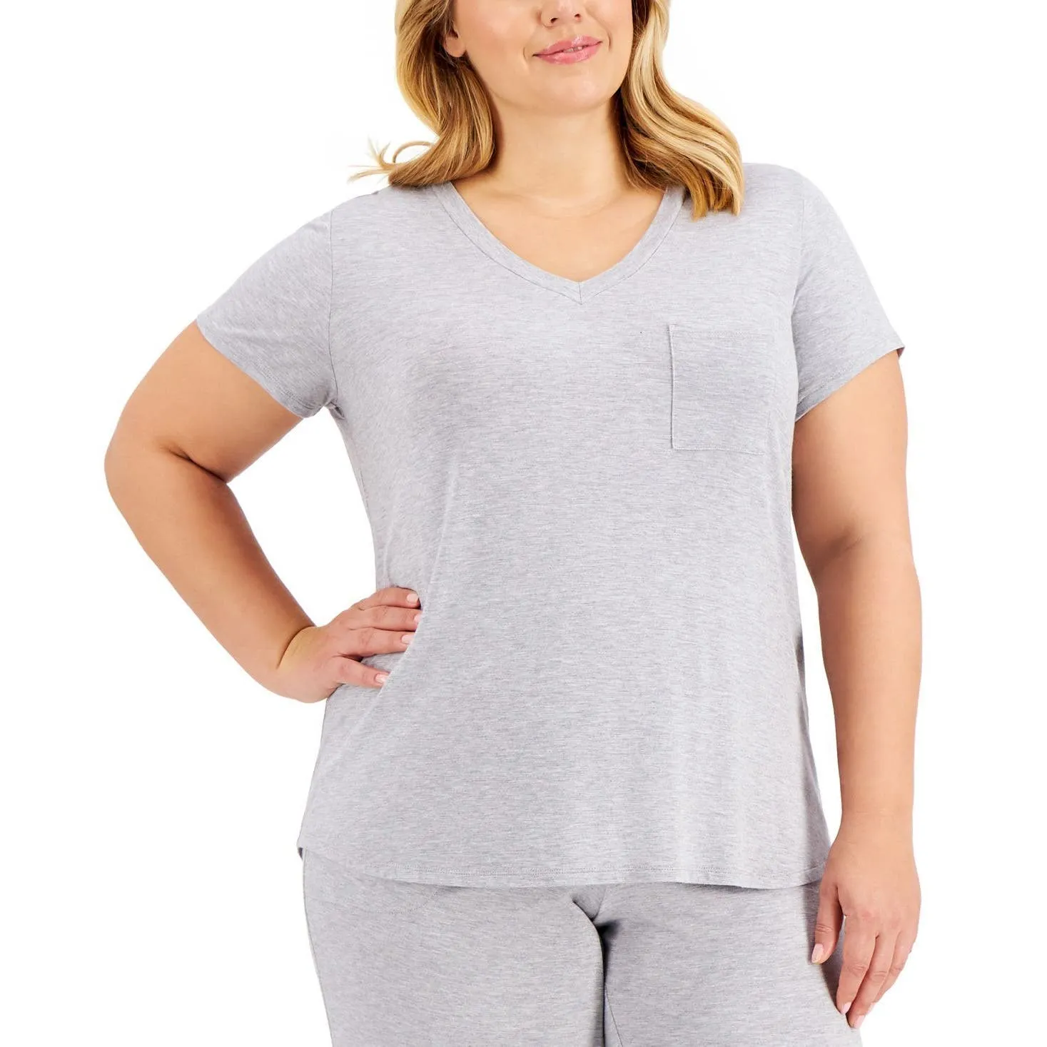 Alfani Ladies Light Heather Gray Short Sleeve Pajama Top, Size Large