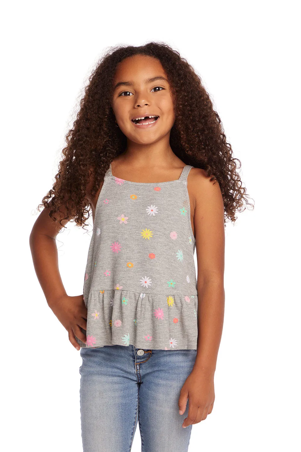 Amelia Waffle Knit Embroidery Flowers Tank Top