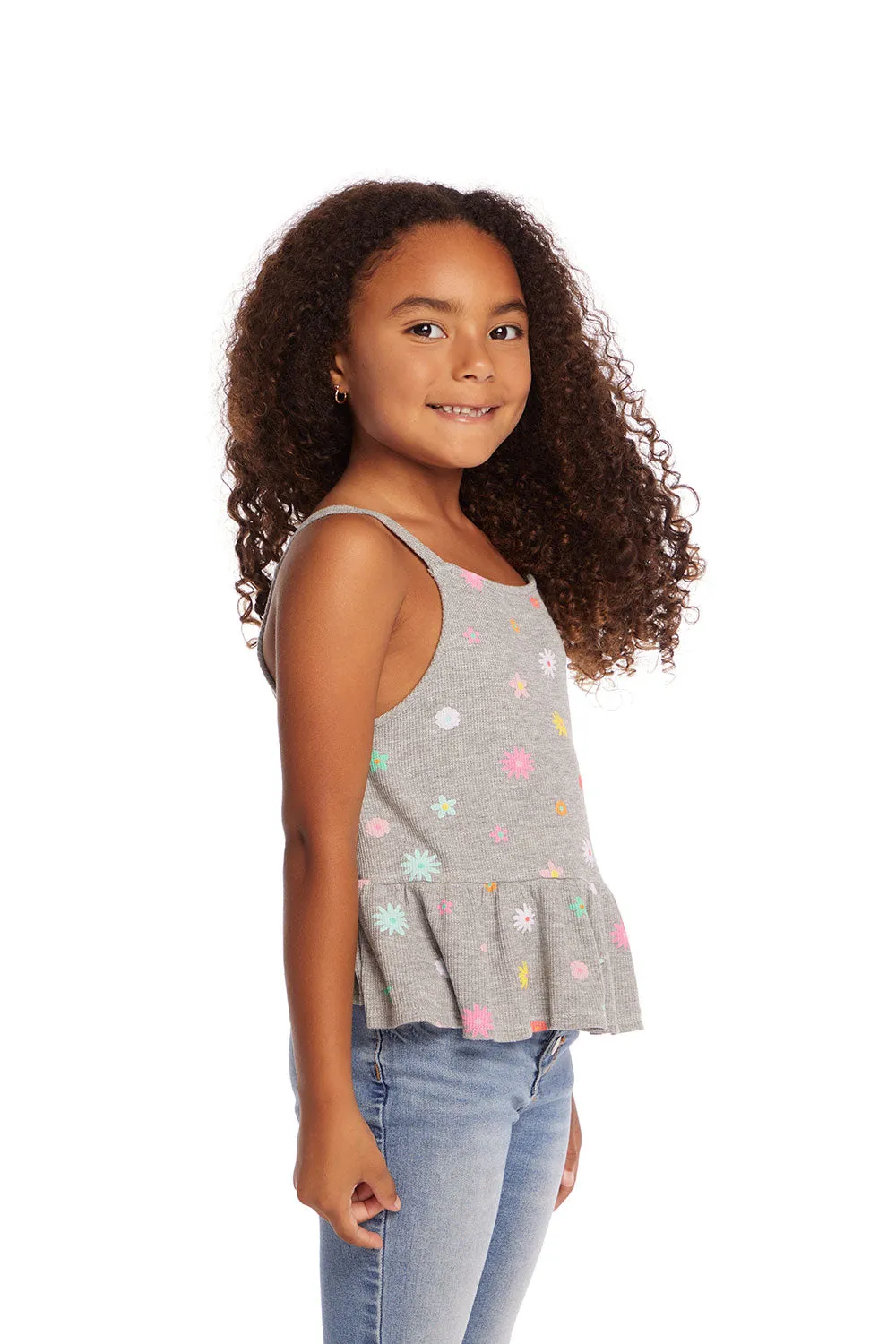 Amelia Waffle Knit Embroidery Flowers Tank Top
