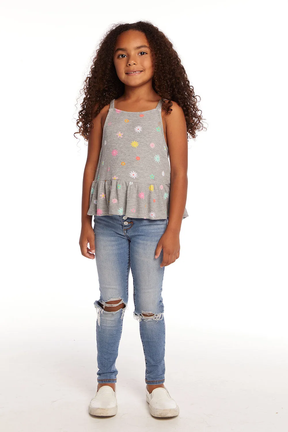 Amelia Waffle Knit Embroidery Flowers Tank Top