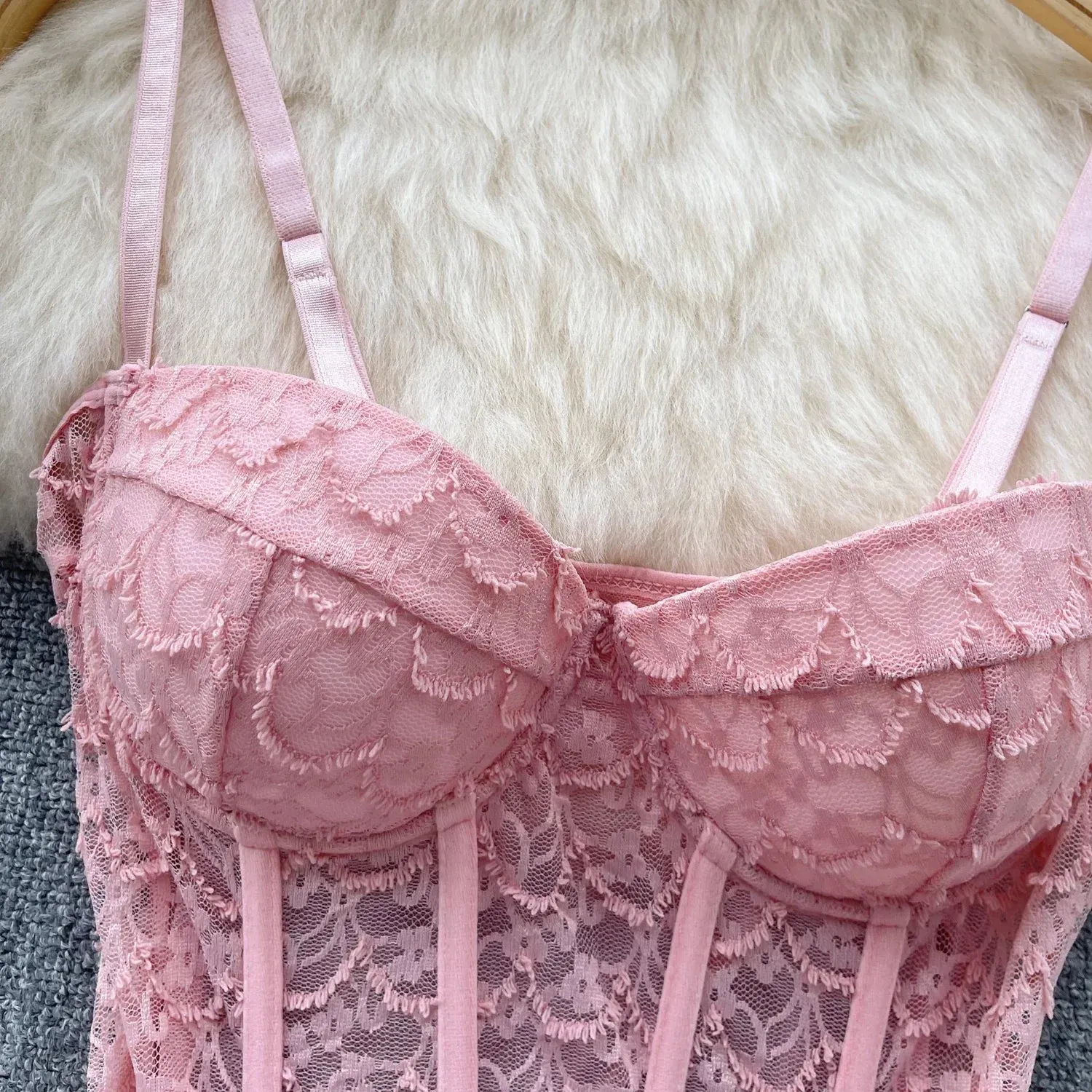 American Chic Camisole Bra Lace Hollow Out Female Camis Tank Top Sleeveless Mesh Sheer Corset Tops Women Clothes Dropshipping