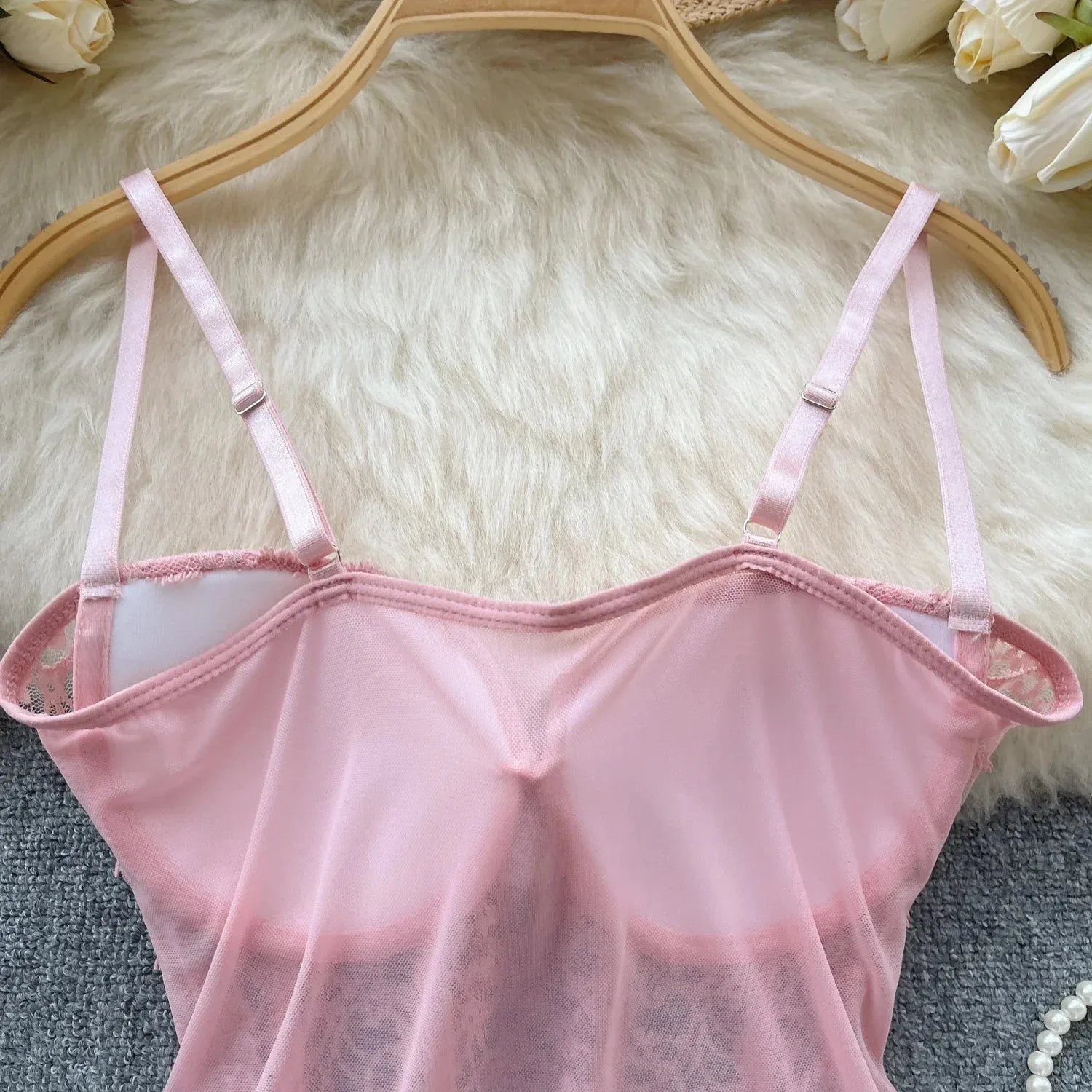 American Chic Camisole Bra Lace Hollow Out Female Camis Tank Top Sleeveless Mesh Sheer Corset Tops Women Clothes Dropshipping