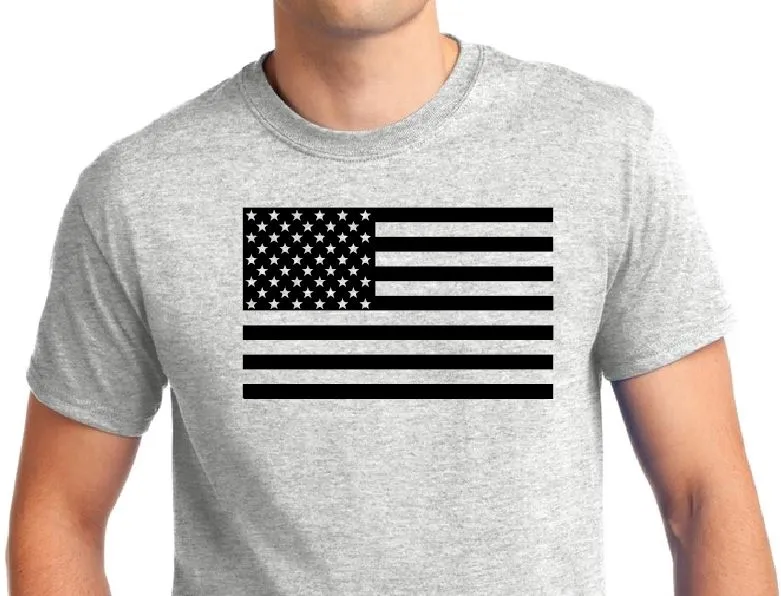 American Flag - 1 color print - Adult Ash Gray Tshirt