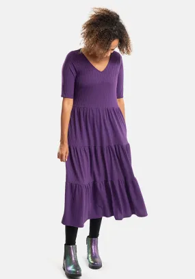 Arlet Plain Purple Tiered Hem Relaxed Fit Midi Dress