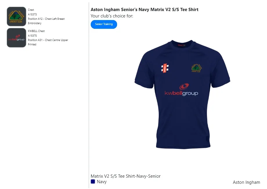Aston Ingham  Senior's Navy Matrix V2 S/S Tee Shirt