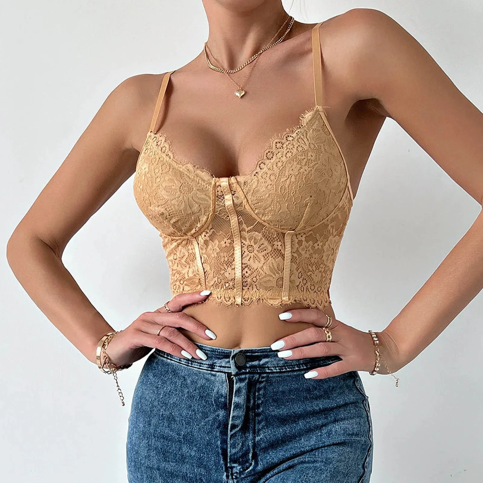 Backless Hollow Embroidery Lace Mesh Party Summer Women's Crop Cami Top