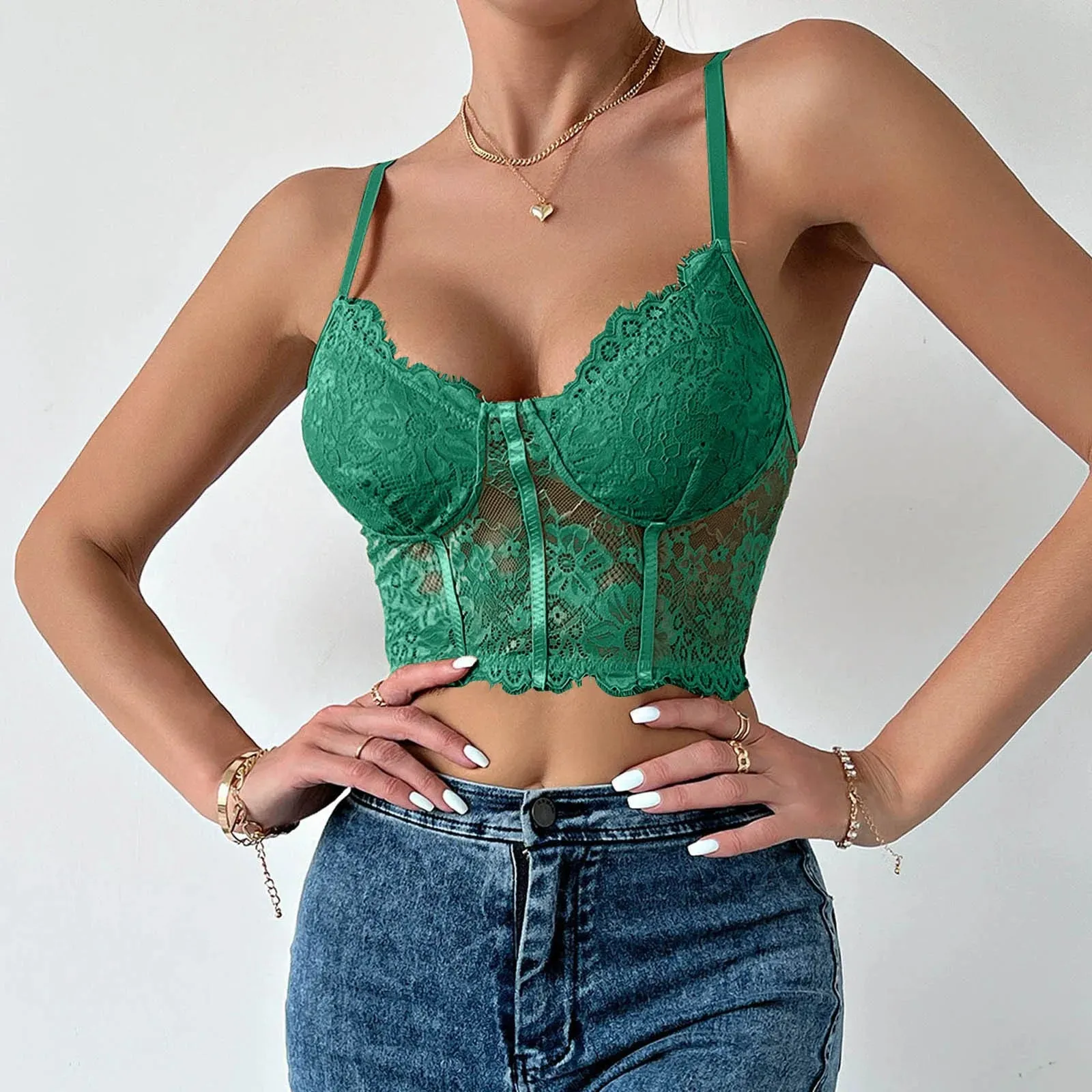 Backless Hollow Embroidery Lace Mesh Party Summer Women's Crop Cami Top