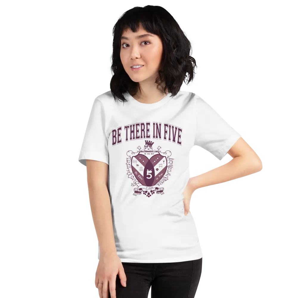 Be There in Five Collegiate Crest Short-Sleeve Unisex T-Shirt by Be There in Five