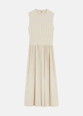 Beige Fitted-Waistband Midi Dress