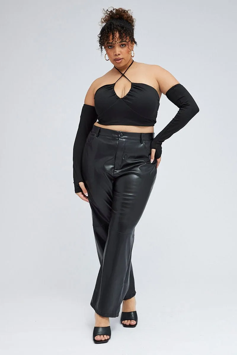 Black Crop Top With Strap Front and Sleeves