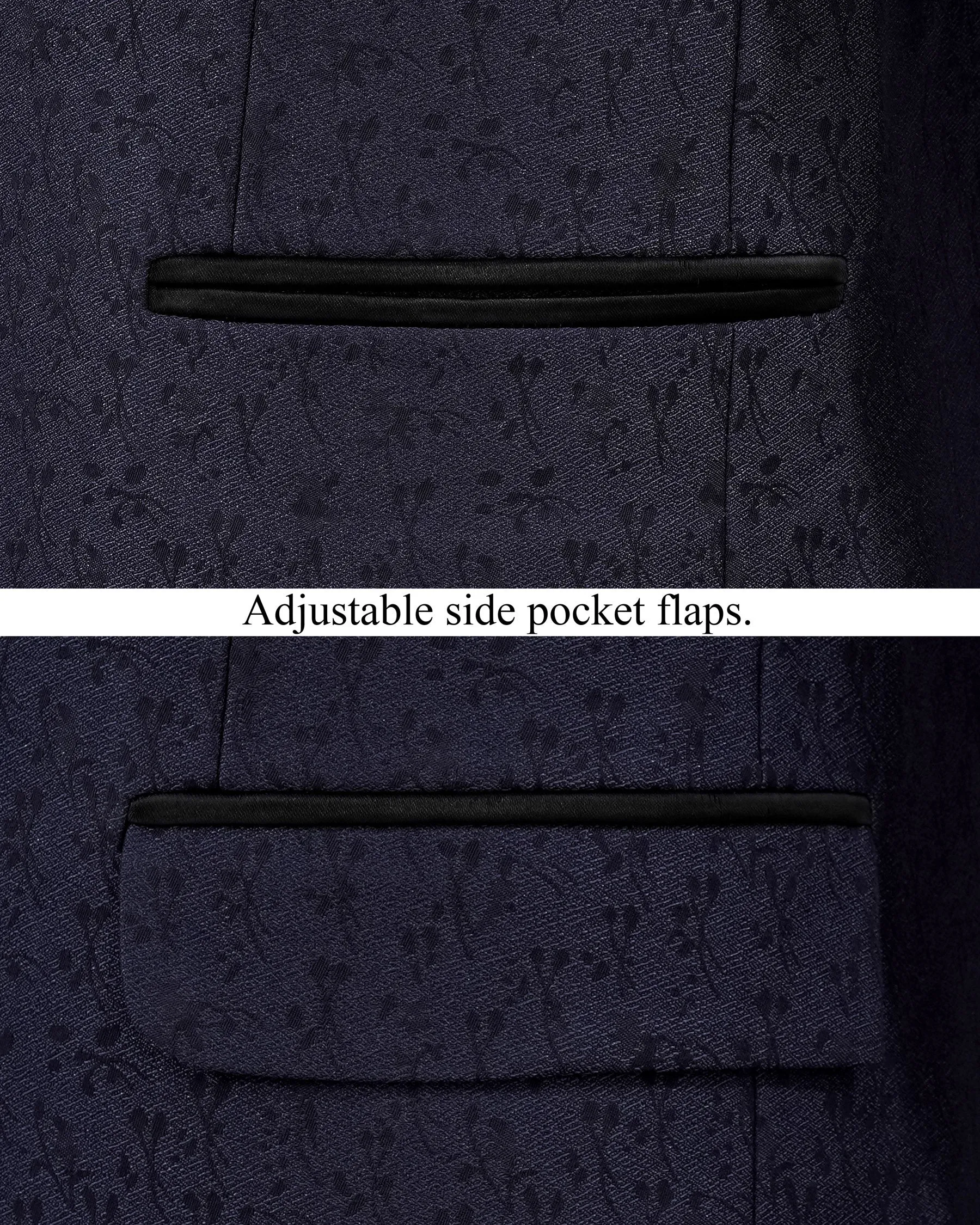 Bleached Cedar Navy Blue Ditzy Textured With Black Lapel Tuxedo Blazer