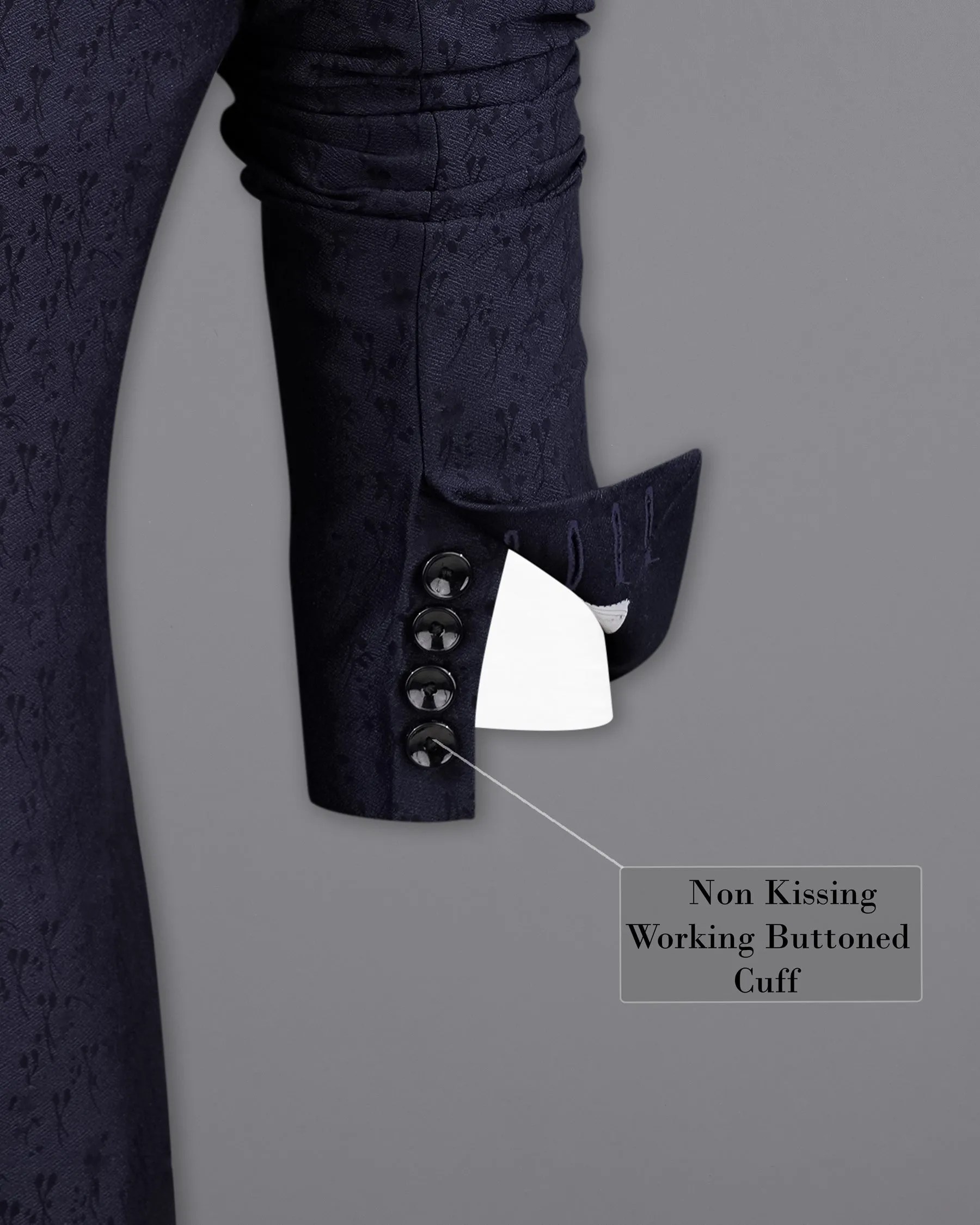 Bleached Cedar Navy Blue Ditzy Textured With Black Lapel Tuxedo Blazer