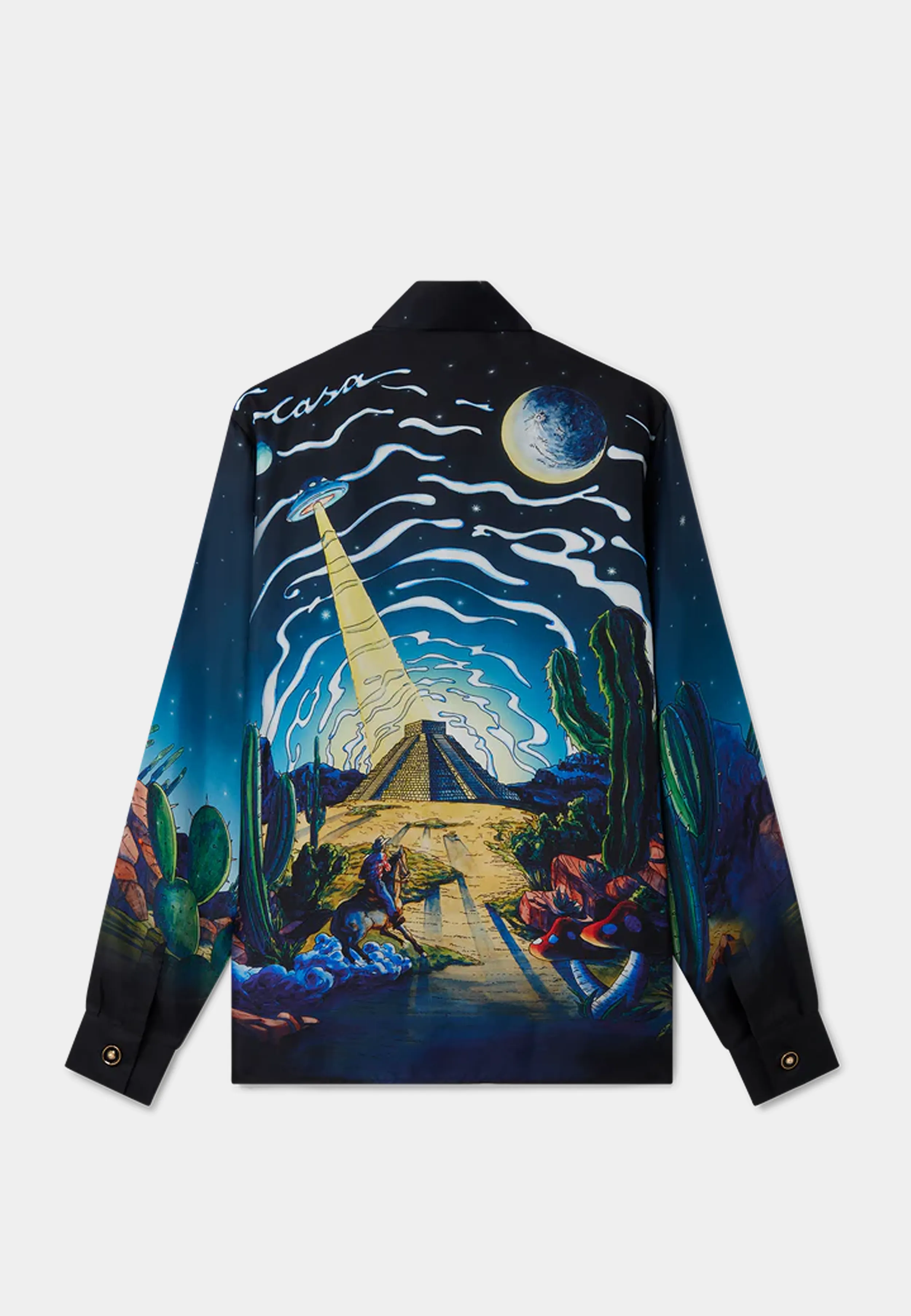 Casablanca Cowboy Long Sleeve Silk Shirt Blue Multi
