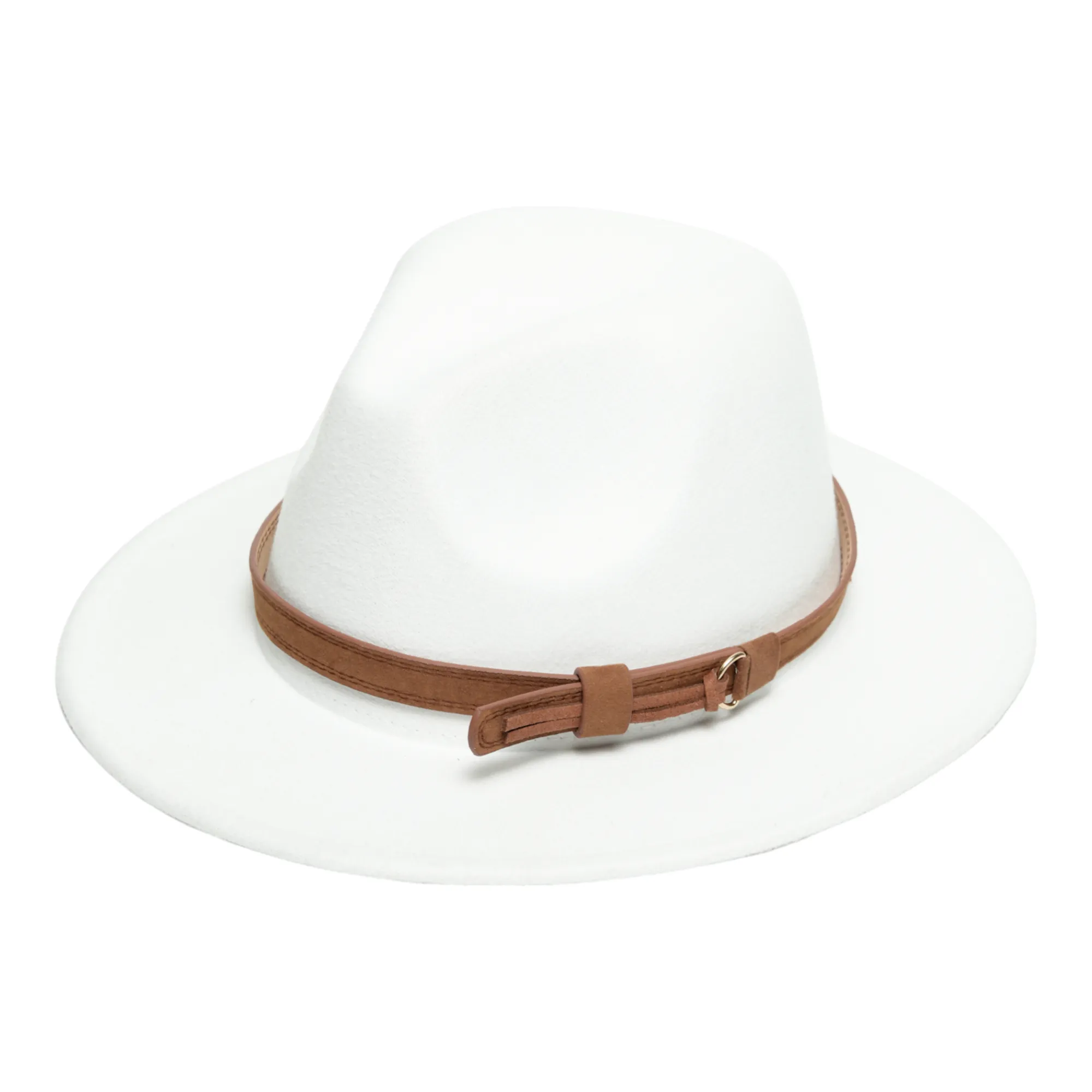 Chokore Fedora Hat with Vegan Leather Belt (White)