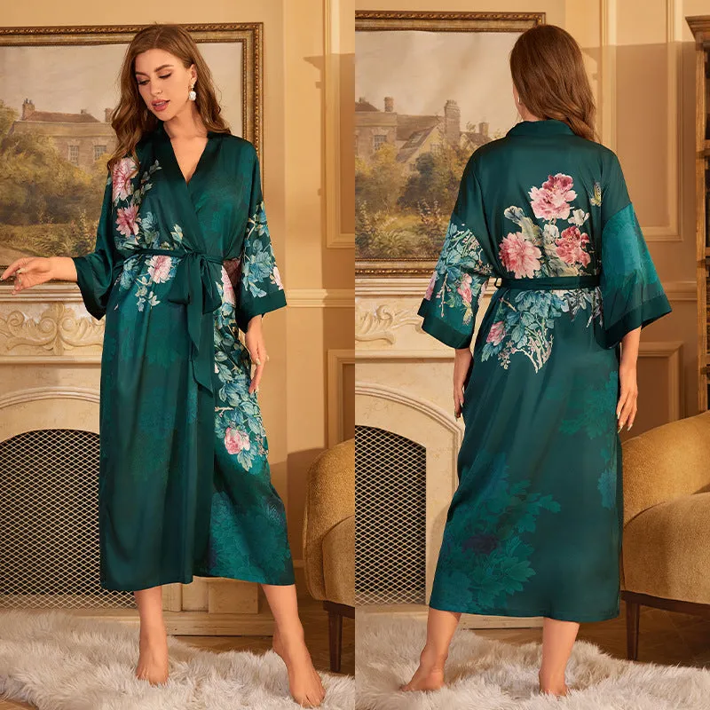 Elegant Women's Red Satin Lace-Up Morning Gown – Luxury Sleepwear Set