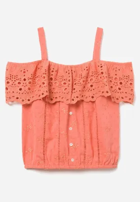 Eyelet Ruffle Button-Up Tank